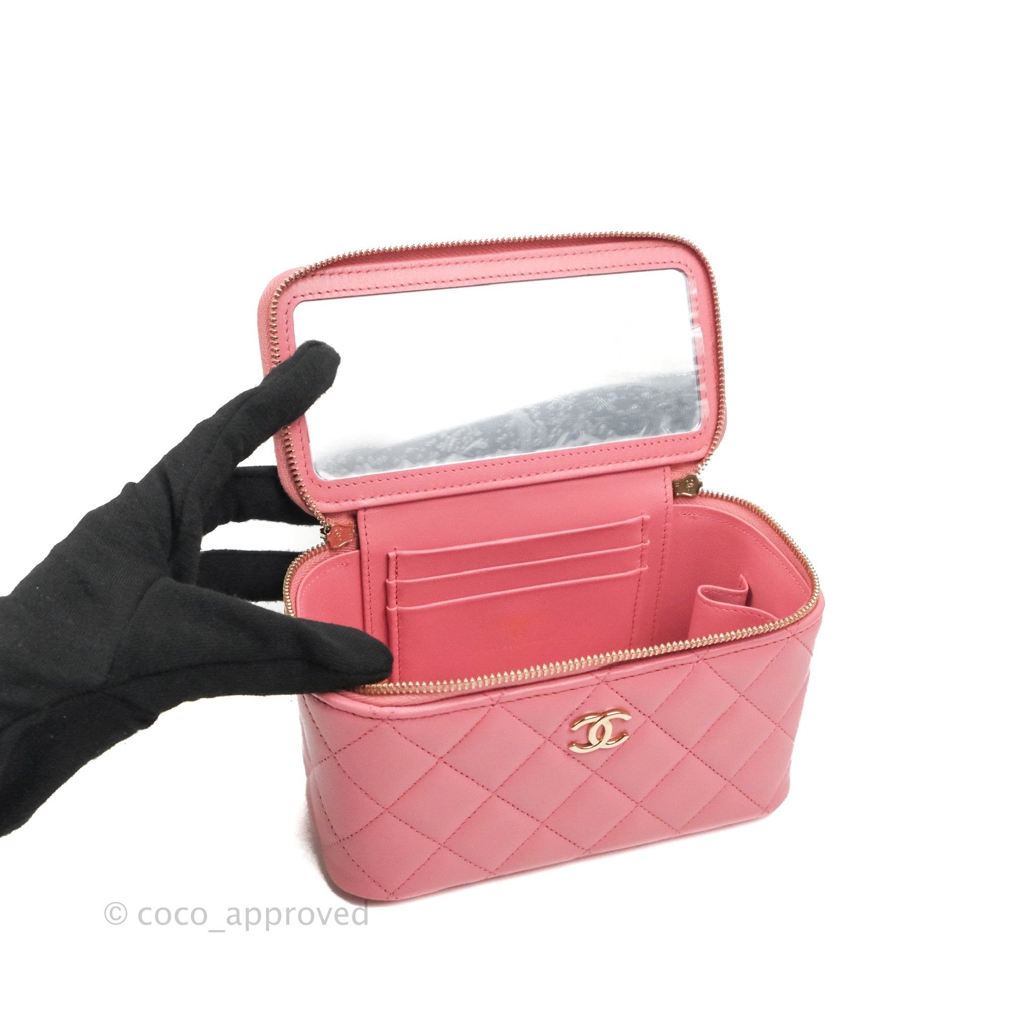 CHANEL 22S Pink Lamb Skin Rectangular Pearl Crush Vanity Gold Hardware –  AYAINLOVE CURATED LUXURIES