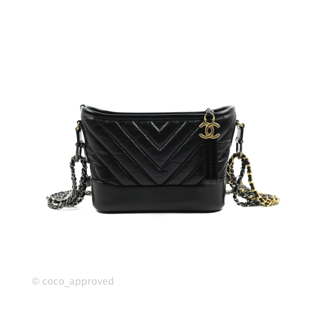 Chanel Calfskin Chevron Small Gabrielle Hobo Black Mixed Hardware