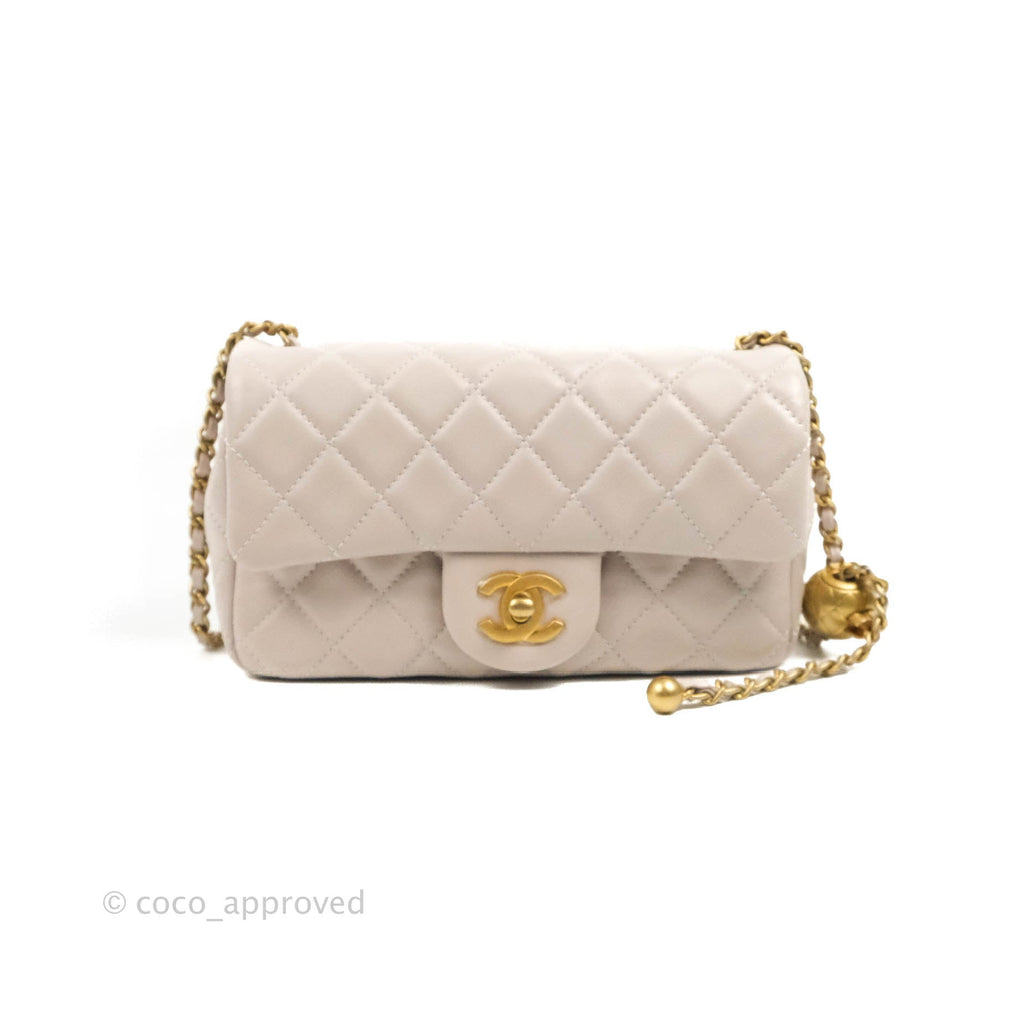 Chanel Mini Rectangular Pearl Crush Quilted Lilac Lambskin Aged Gold Hardware