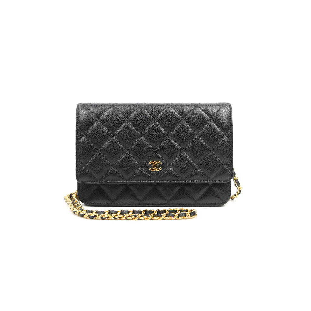 Chanel Classic Quilted Wallet on Chain WOC Black Caviar Gold Hardware