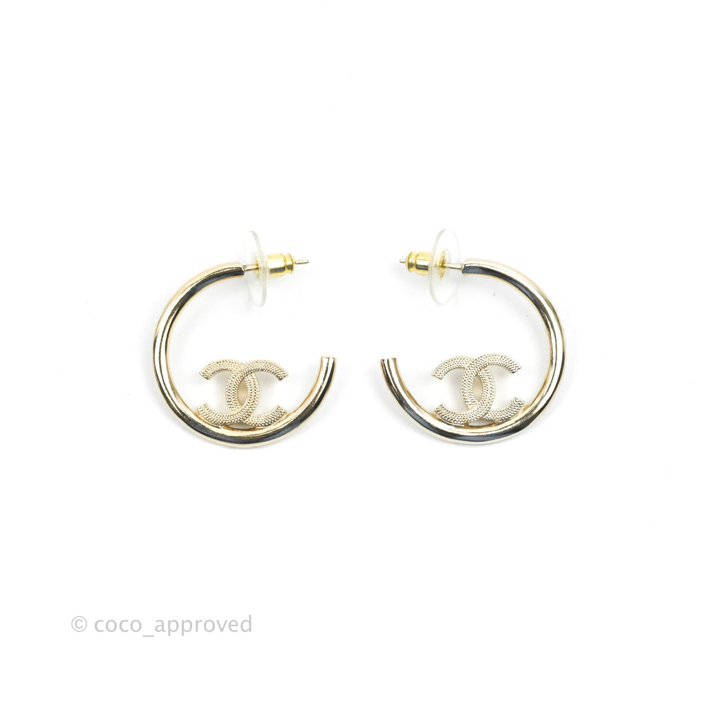 Chanel CC Hoop Earrings Gold Tone 22P