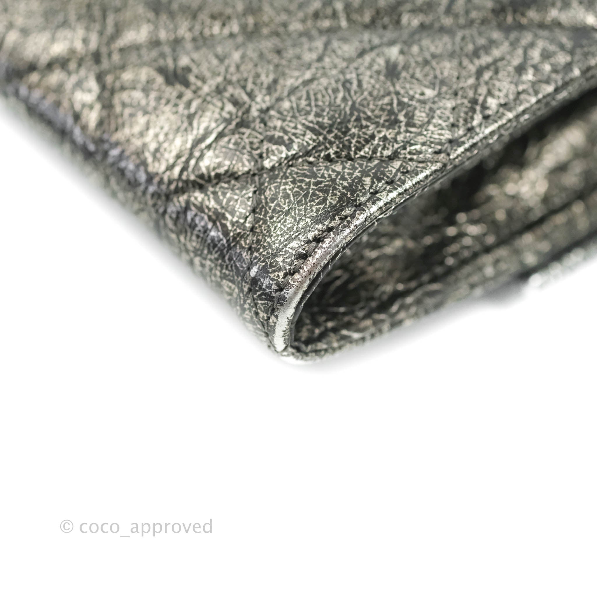 Chanel Cracked Metallic Calfskin Quilted Zip Away Chain Clutch
