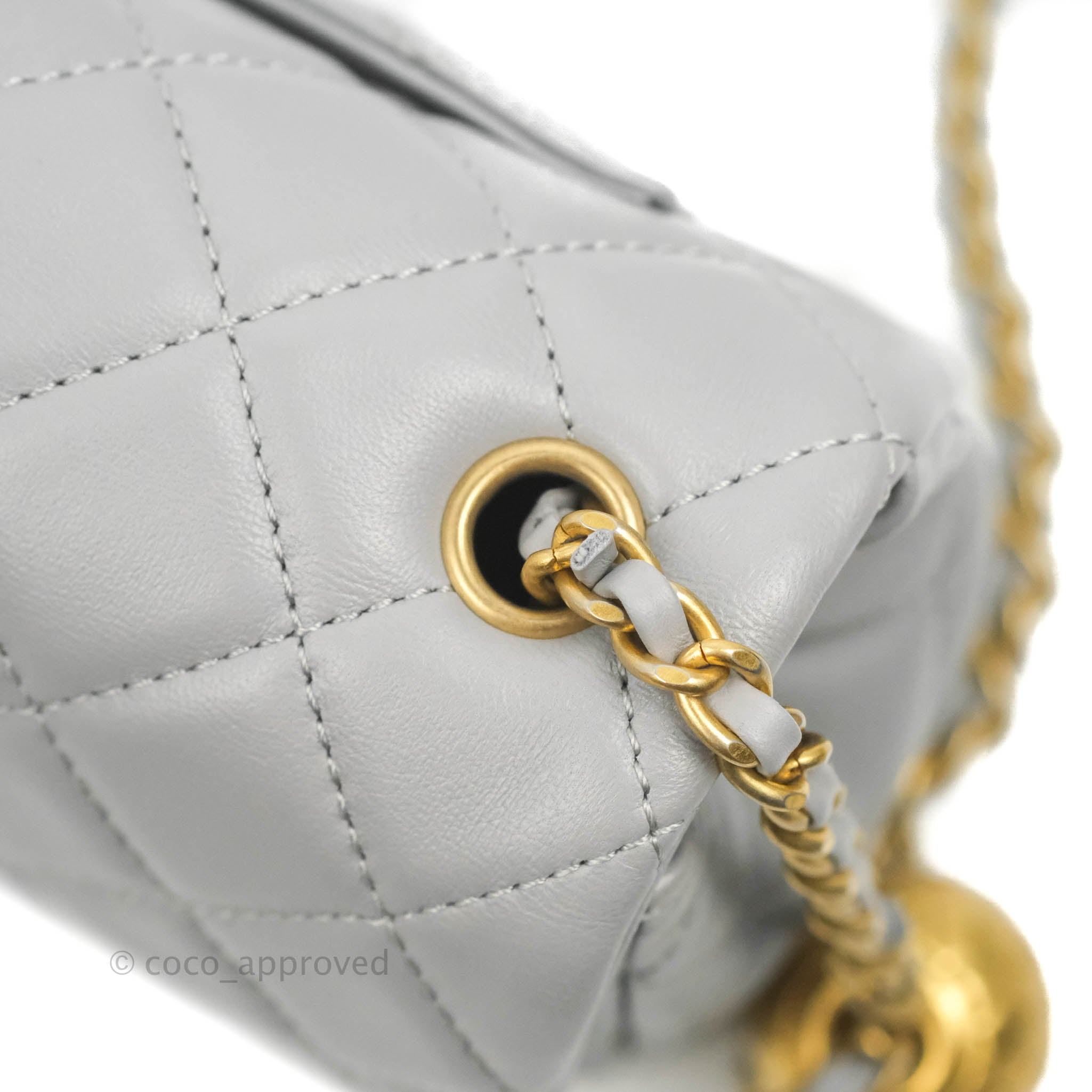 Chanel Mini Rectangular Pearl Crush Quilted Grey Lambskin Aged Gold Ha – Coco  Approved Studio