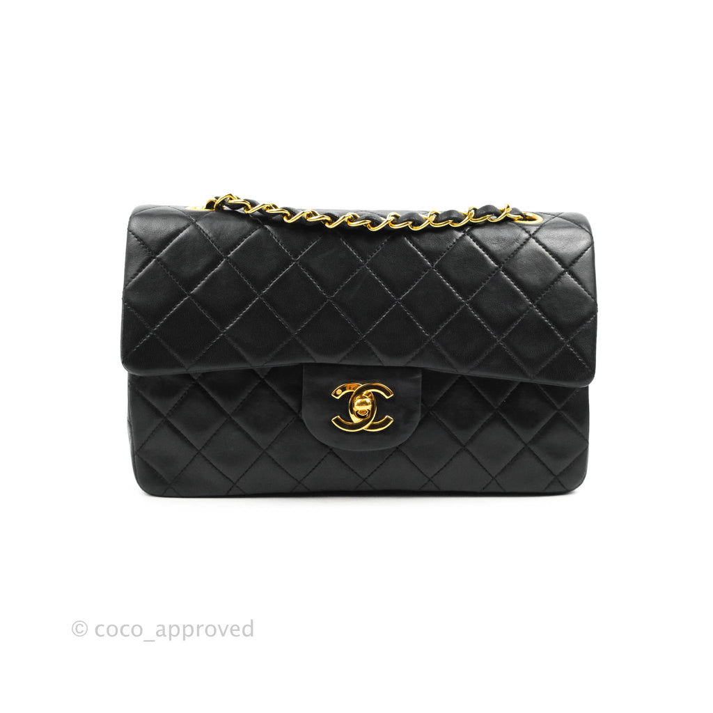 Chanel Vintage Classic M/L Small Double Flap Bag Black Lambskin 24K Gold Hardware