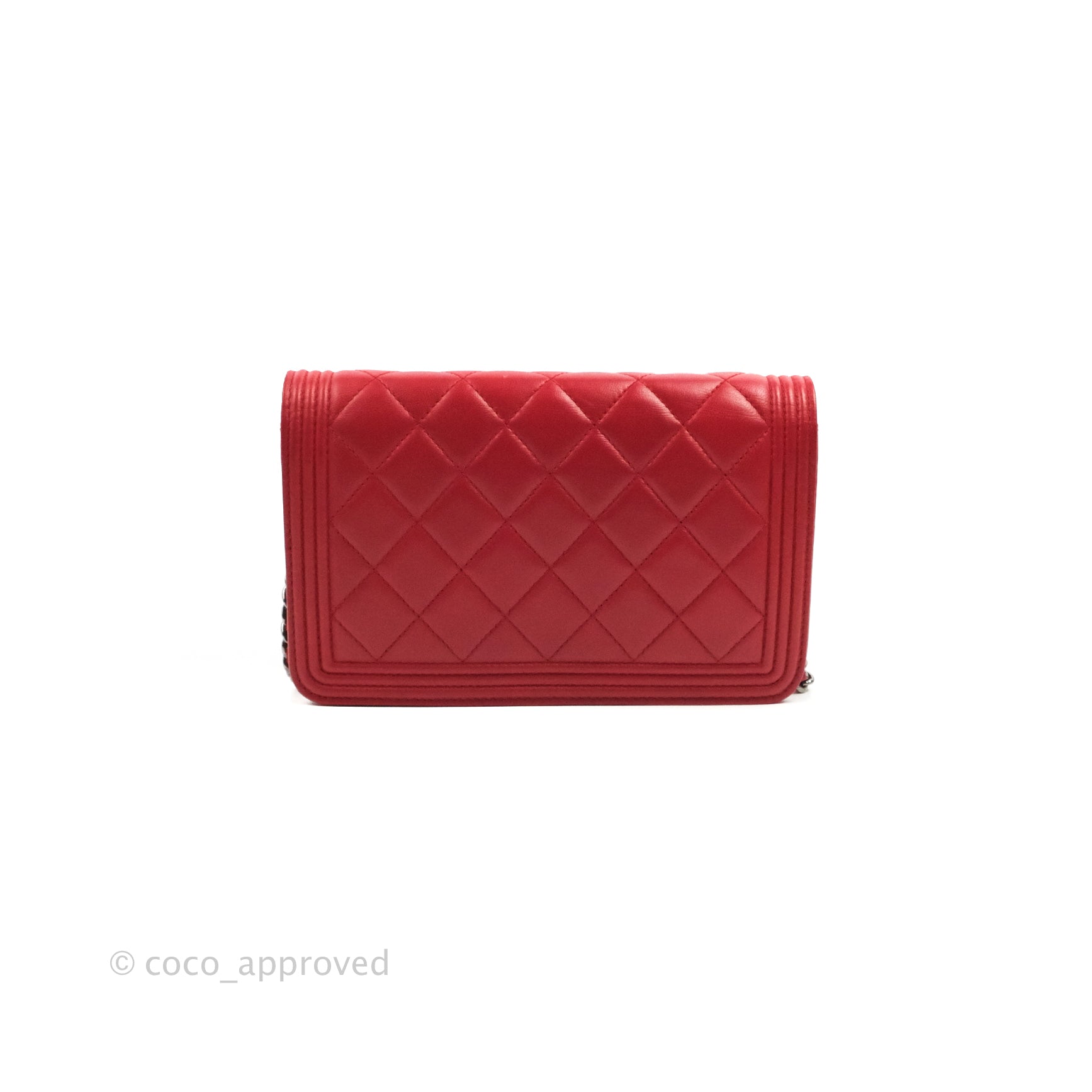 Chanel Boy Wallet on Chain WOC Red Lambskin Dark Silver Hardware