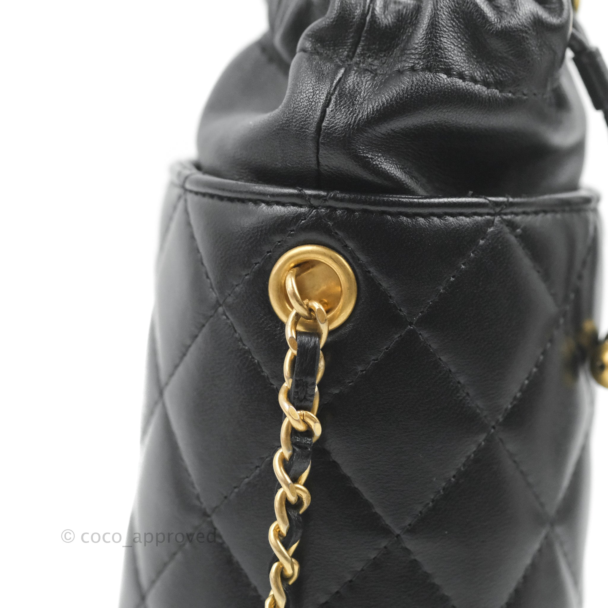 CHANEL Metal Lambskin Quilted Small Chain Bucket Bag Black 1050540