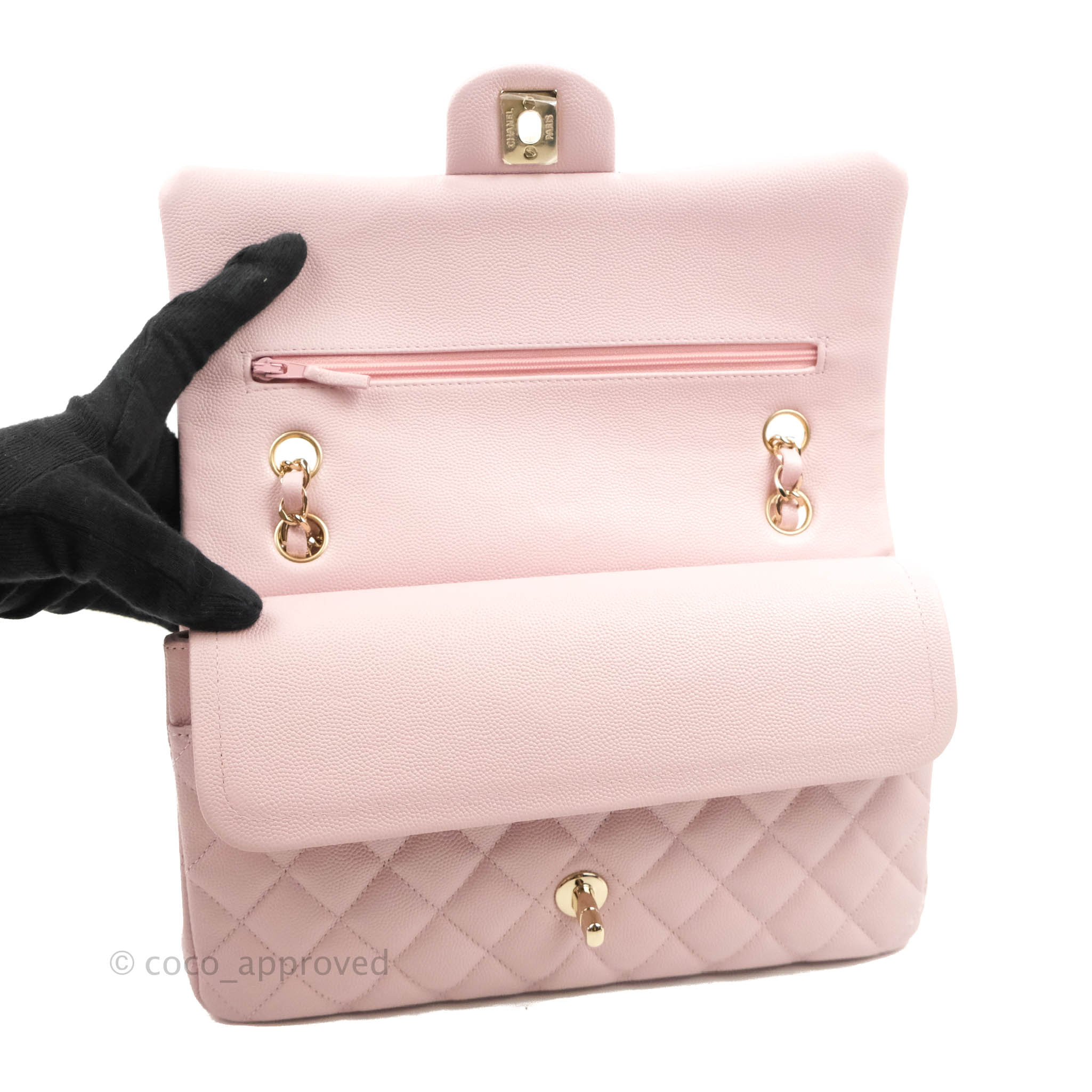 Chanel M/L Medium Double Flap Bag Lilac Rose Clair Caviar Gold