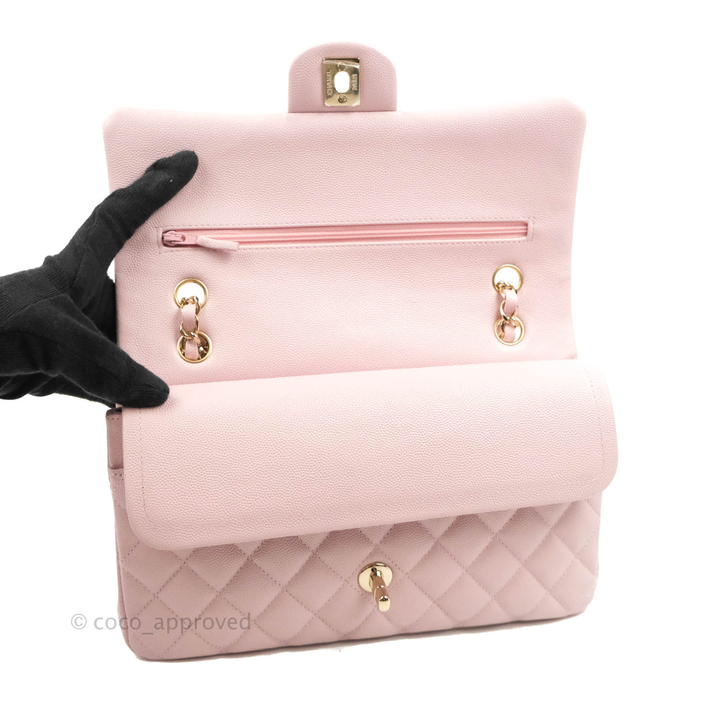 Chanel M/L Medium Double Flap Bag Lilac Rose Clair Caviar Gold Hardware