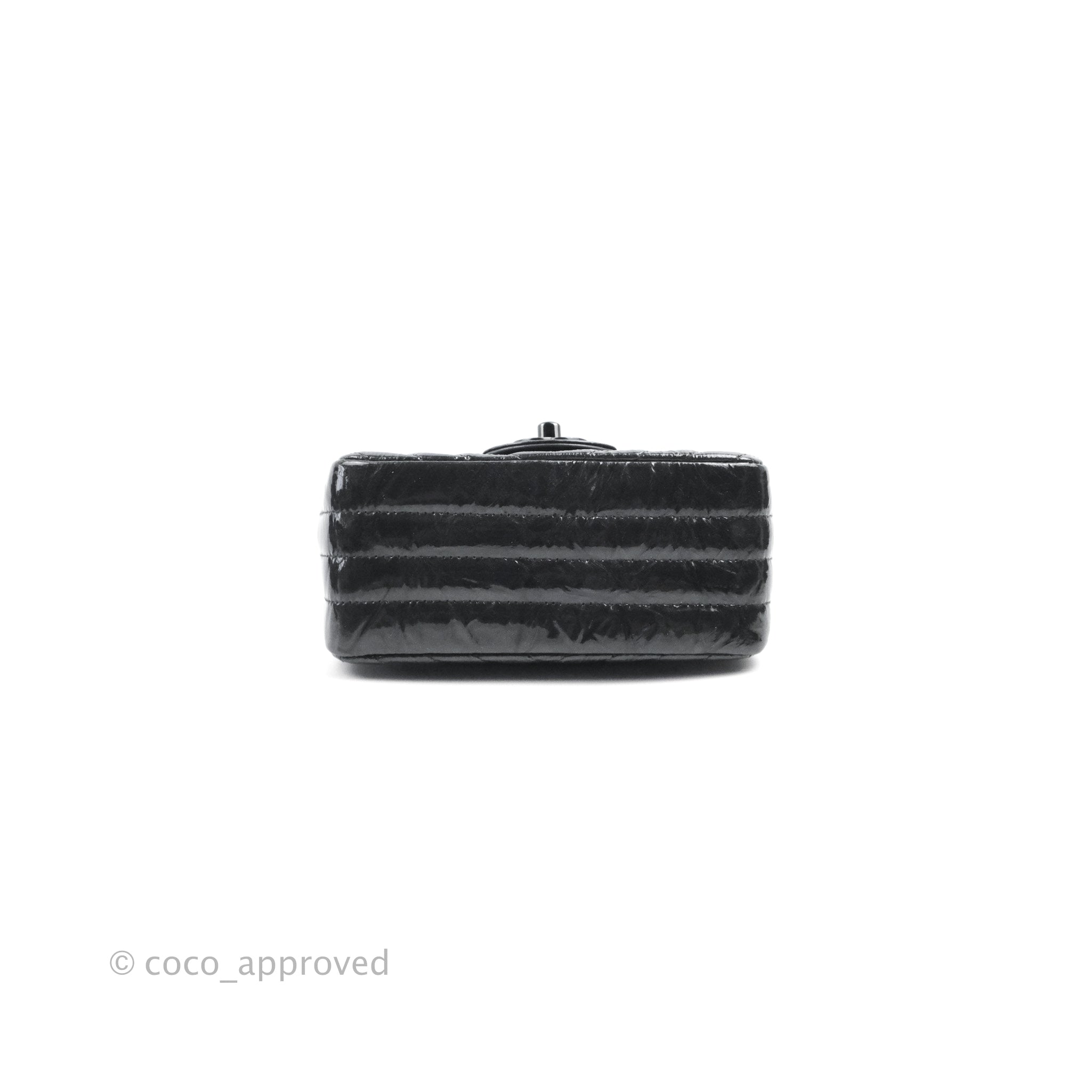 Chanel Mini Square Chevron Flap Black Crumpled Metallic Patent So