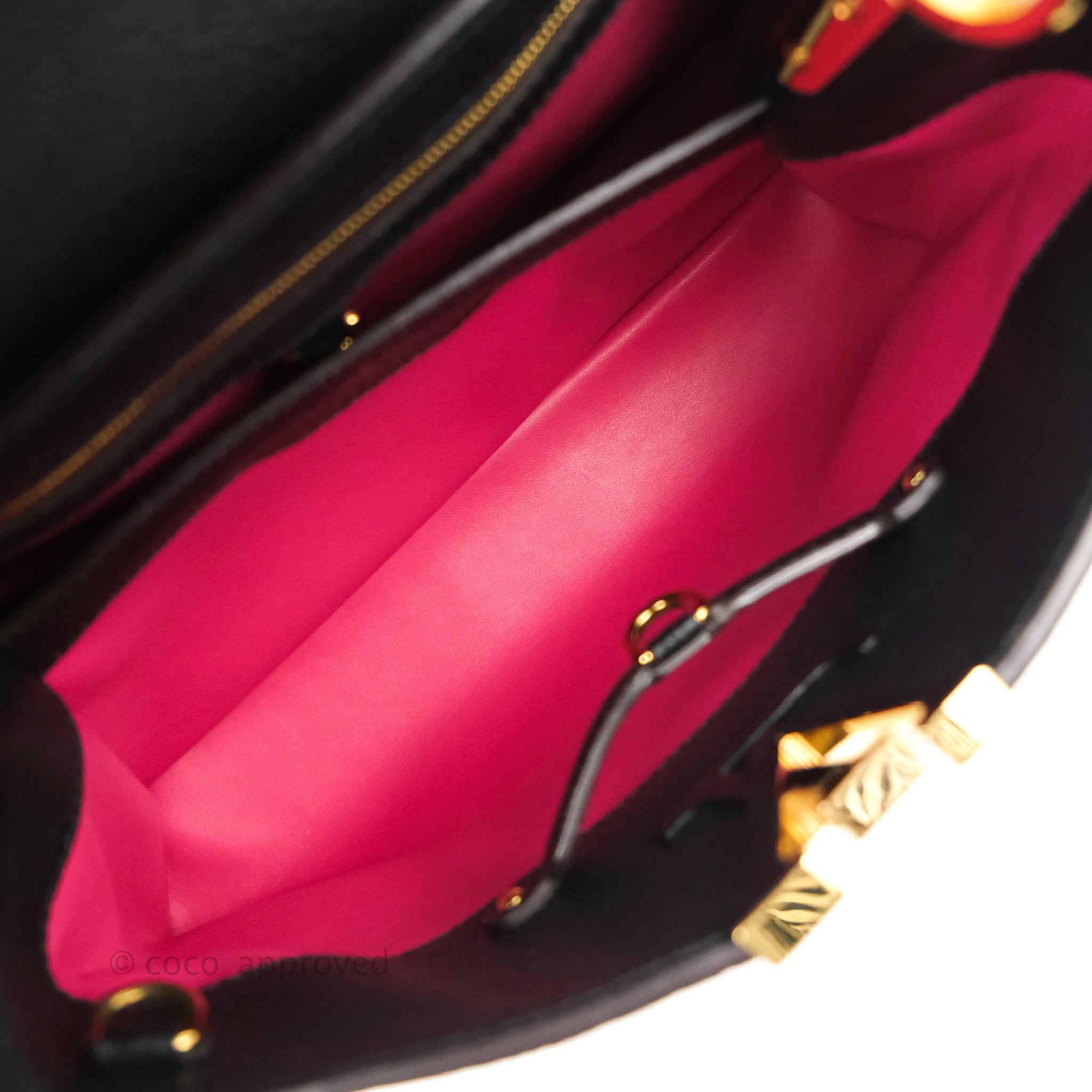 Louis Vuitton Pink Leather 'Capucines MM' w/ Black/Pink Twilly and