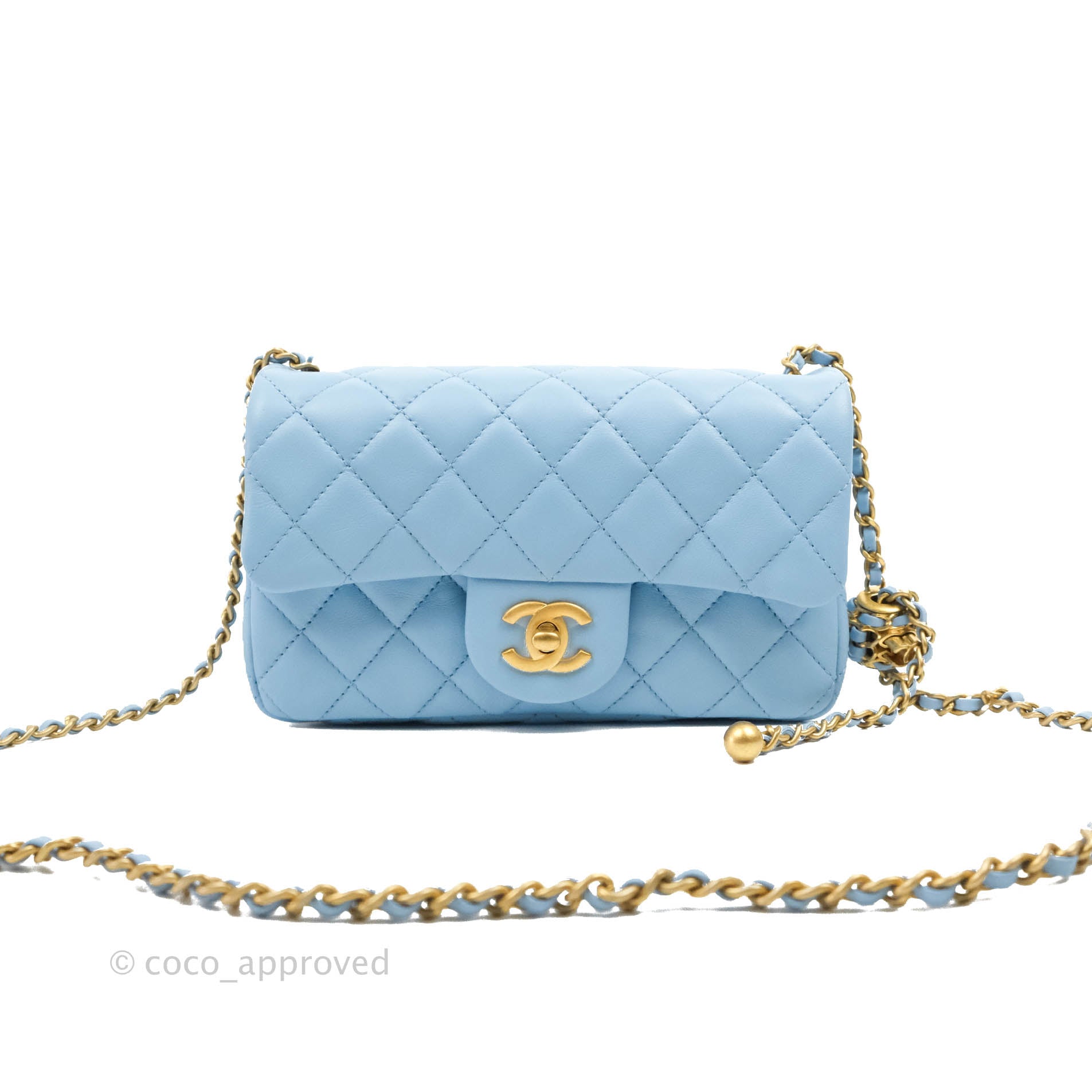 ✨🩵 PRICE DROP! 🩵✨ Chanel 22S Light Blue Lambkin Pearl Crush Mini  Rectangle Flap Bag From the Chanel 2022 Spring/Summer Pre-Collection…