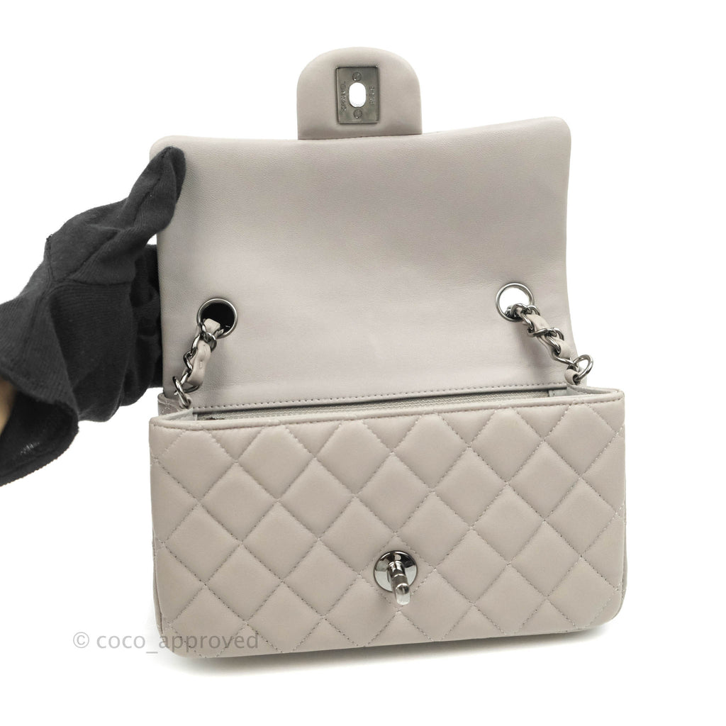 Chanel Quilted Mini Rectangular Flap Grey Lambskin Gun Metal