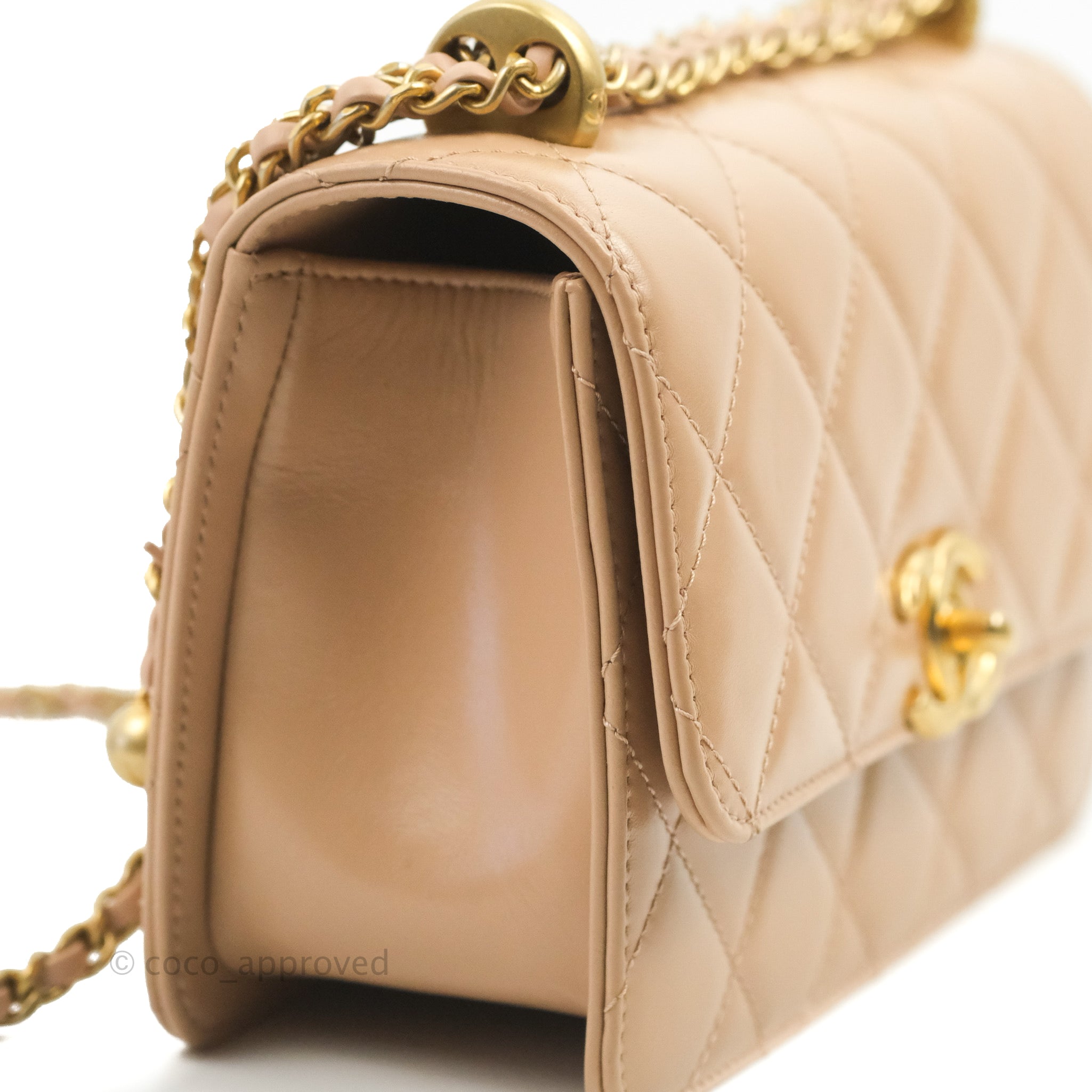 Chanel Quilted Perfect Fit Adjustable Beige Calfskin Gold Hardware 21A –  Coco Approved Studio
