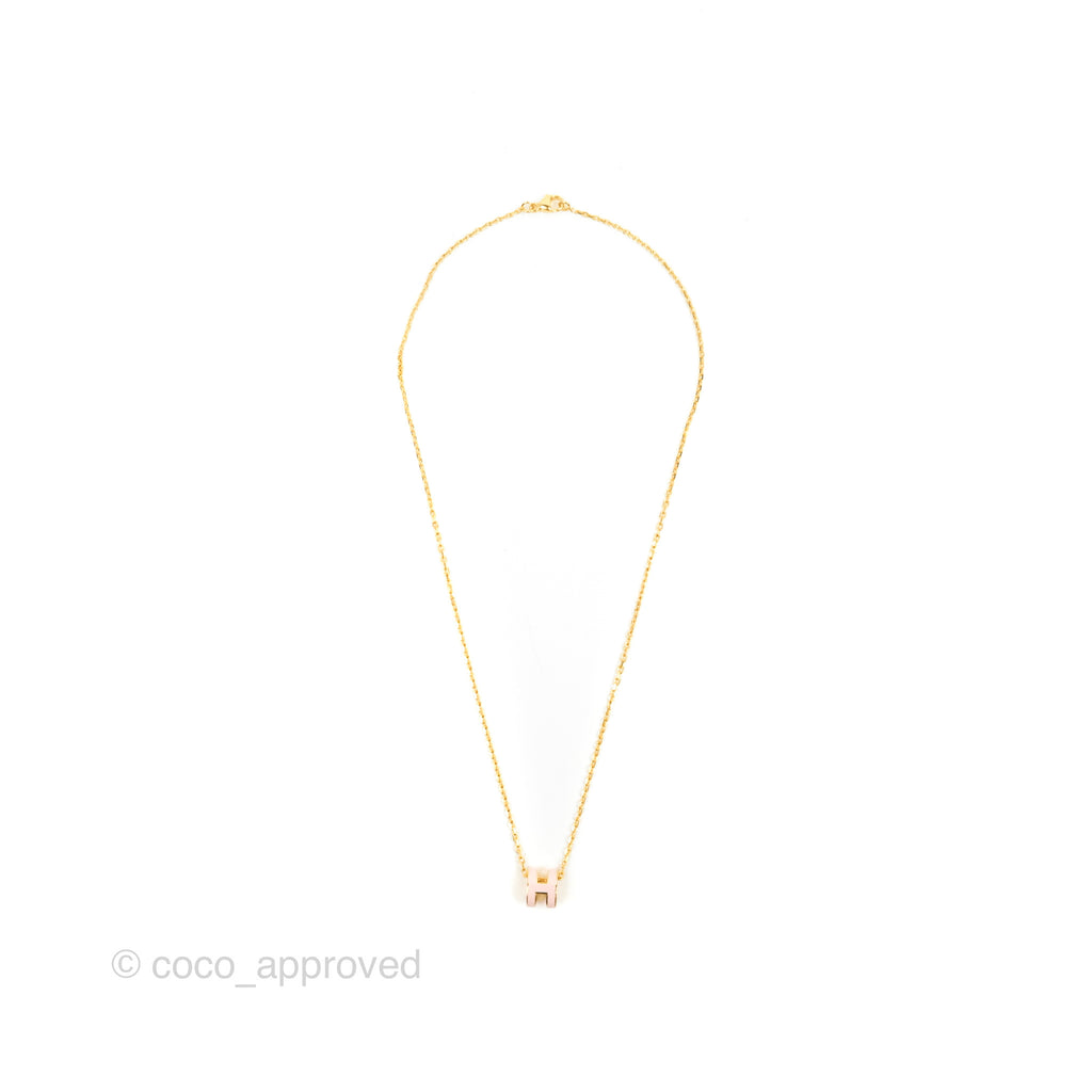 Hermès Mini Pop H Rose Dragee Pendant Necklace Gold Hardware