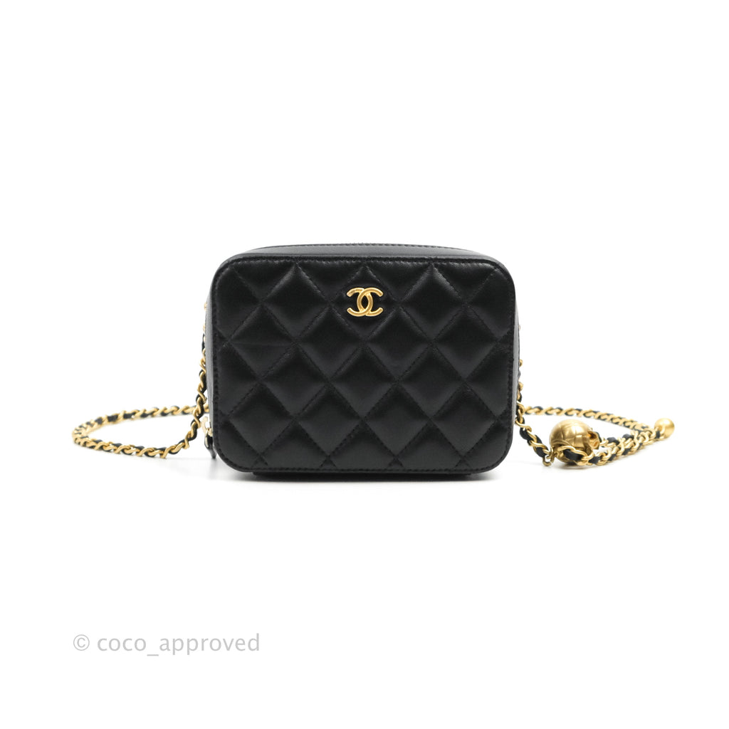 Chanel Mini Pearl Crush Quilted Camera Case Black Lambskin Aged Gold Hardware