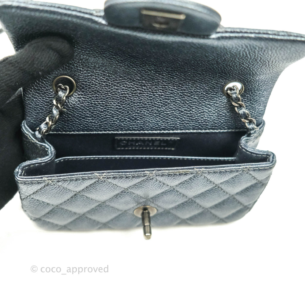 Chanel Quilted Extra Mini Rectangular Flap Metallic Dark Grey Caviar Ruthenium Hardware