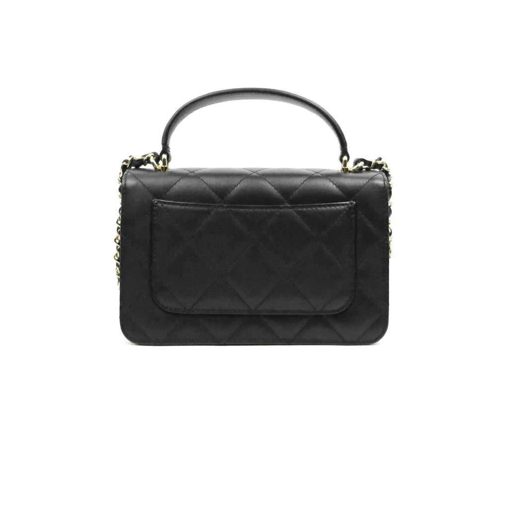 Chanel Small Coco Lady Quilted Flap Bag With Top Handle Black Calfskin Gold Hardware