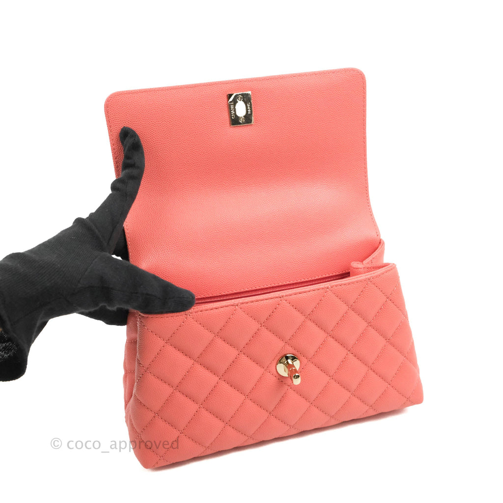 Chanel Small Quilted Coco Handle Coral Pink Caviar Gold Hardware