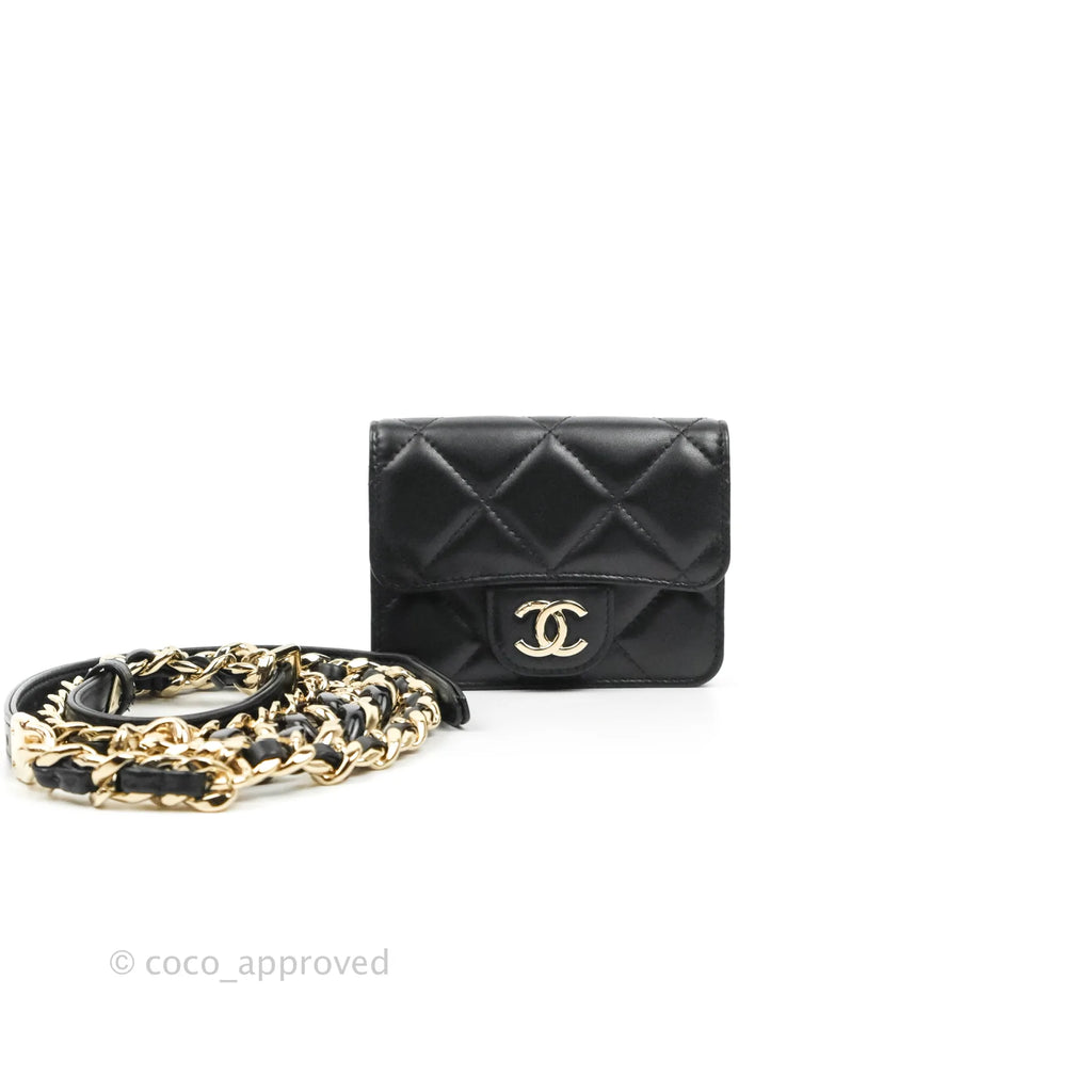 Chanel Classic Flap Card Holder on Chain Quilted Caviar Mini at 1stDibs