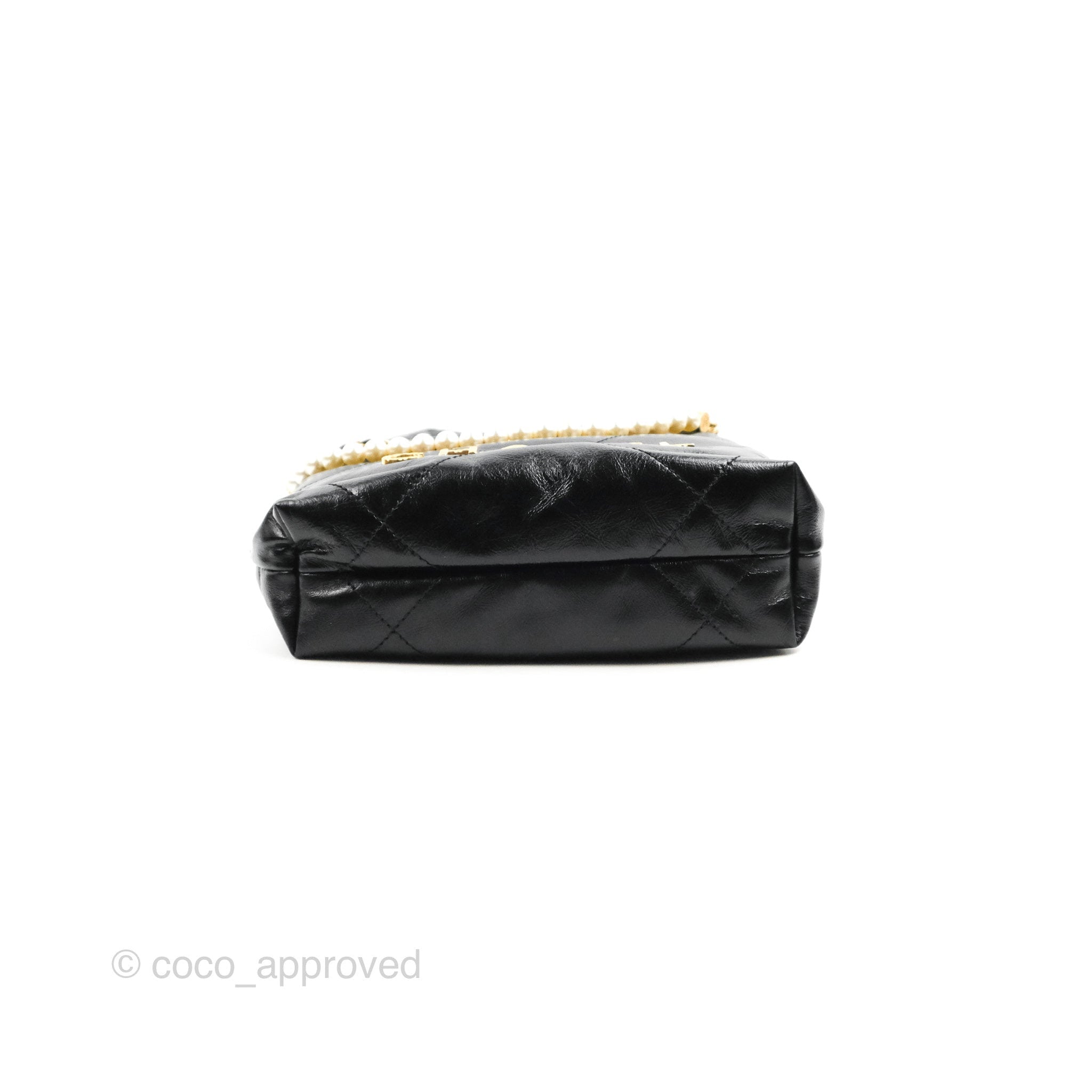 Chanel 22 Mini Bag with Pearl Chain Black Shiny Crumpled Calfskin