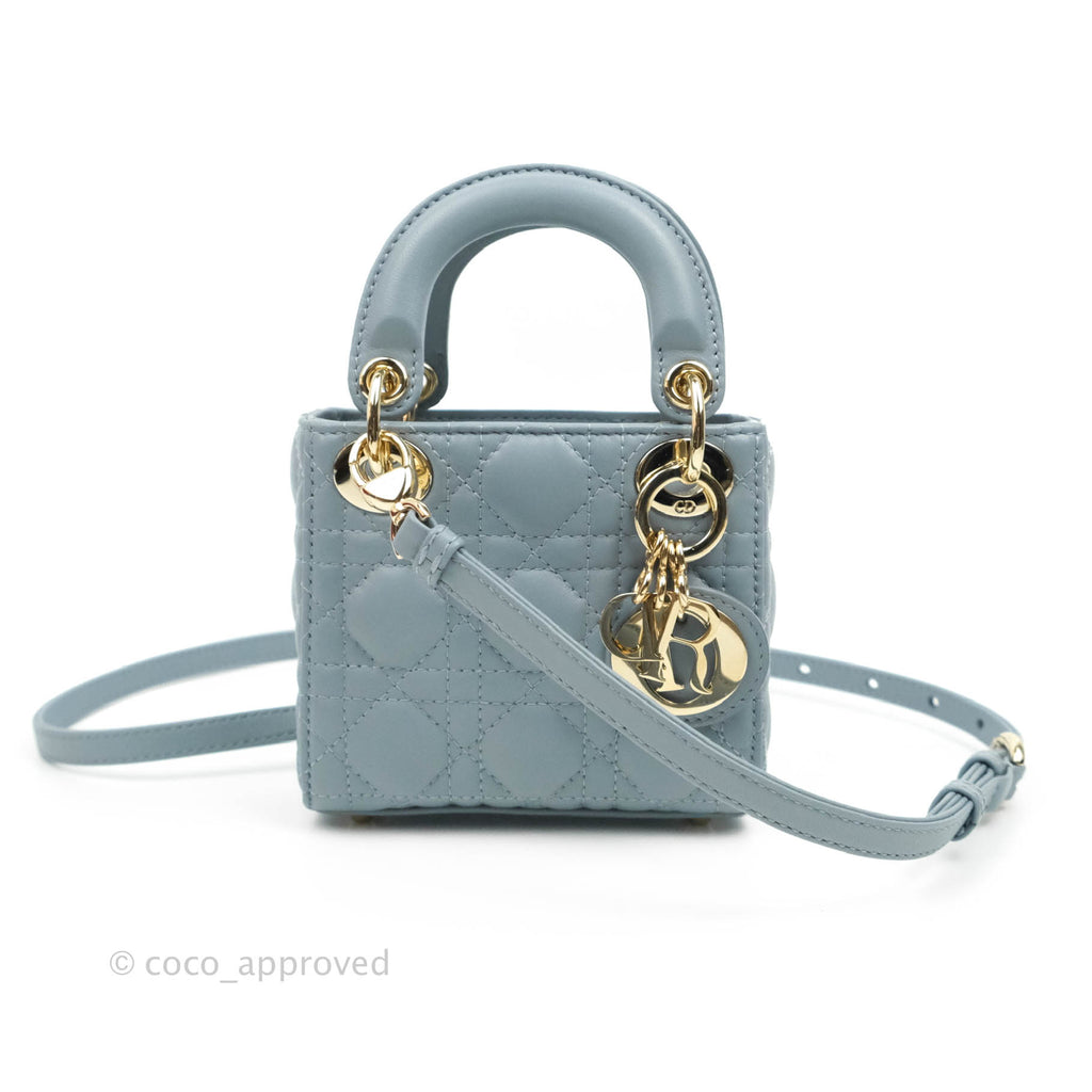 Christian Dior Micro Lady Dior Cannage Blue Lambskin Gold Hardware