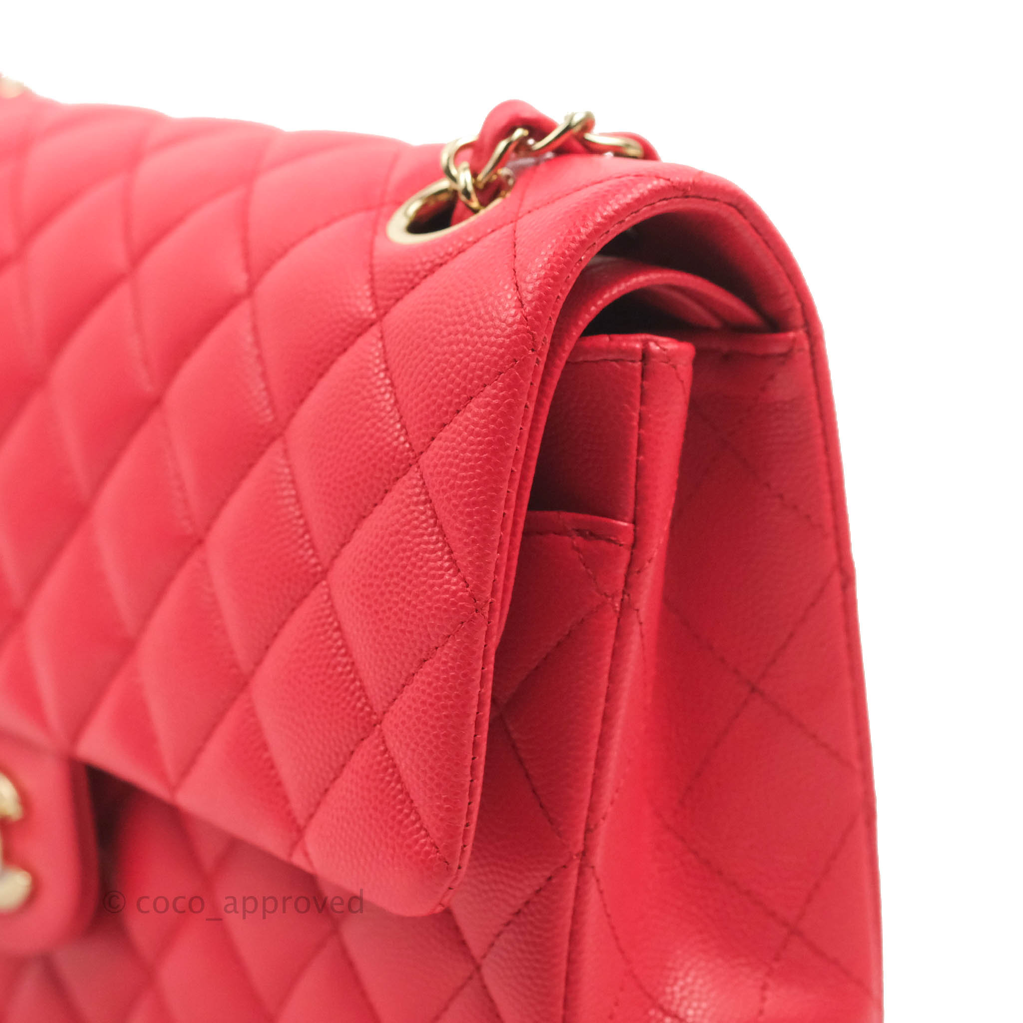 Chanel Red Quilted Caviar Medium Square Flap Gold Hardware, 1994-1996 (Like New), Womens Handbag