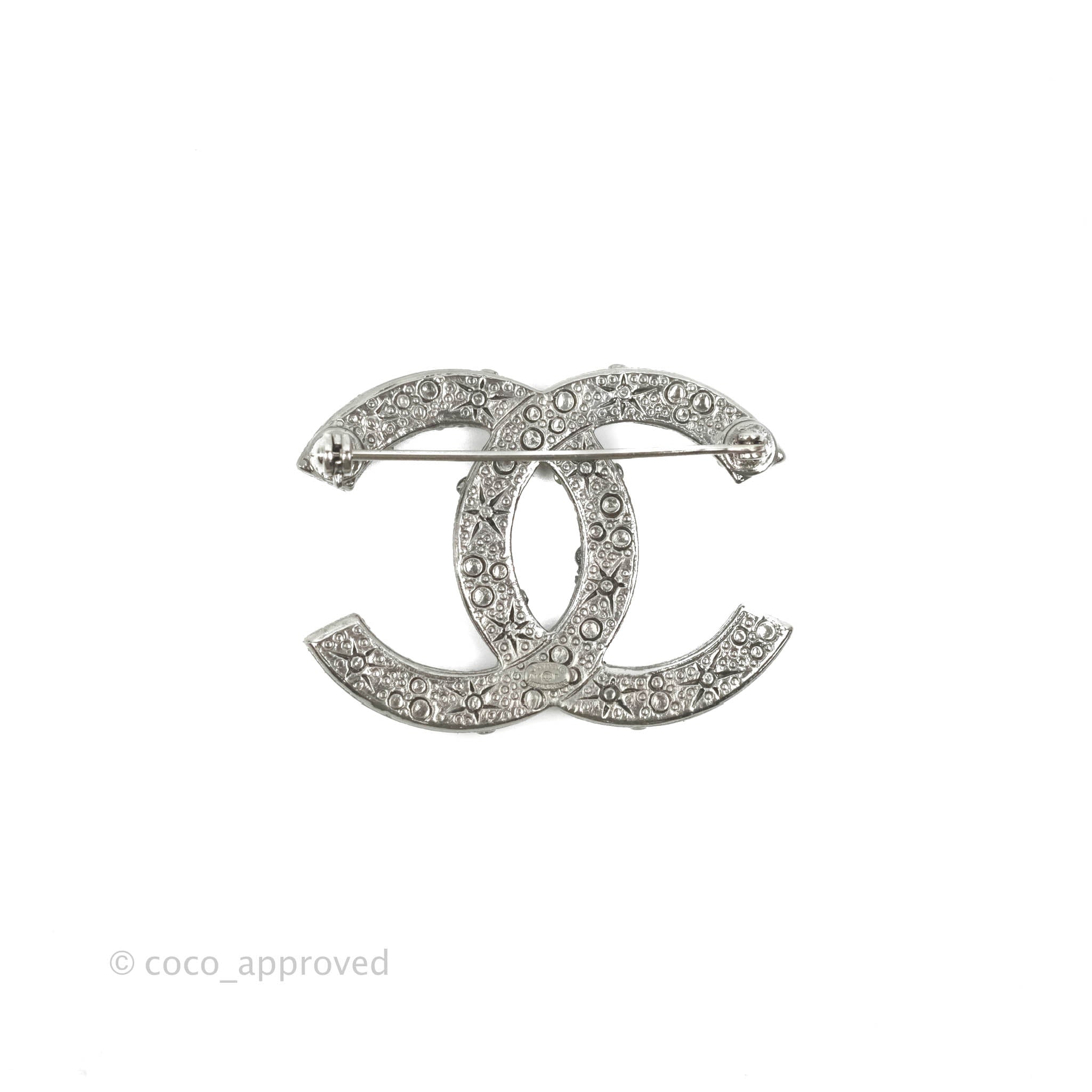 Chanel Brand New Classic Silver CC Crystal XL Brooch - LAR Vintage