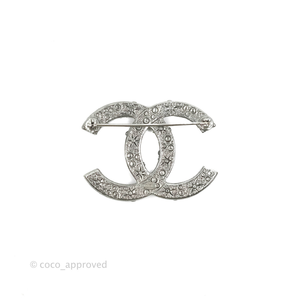 Chanel CC Crystal Brooch Silver Tone 22P