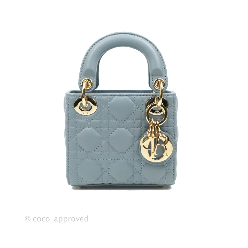 Christian Dior Micro Lady Dior Cannage Blue Lambskin Gold Hardware