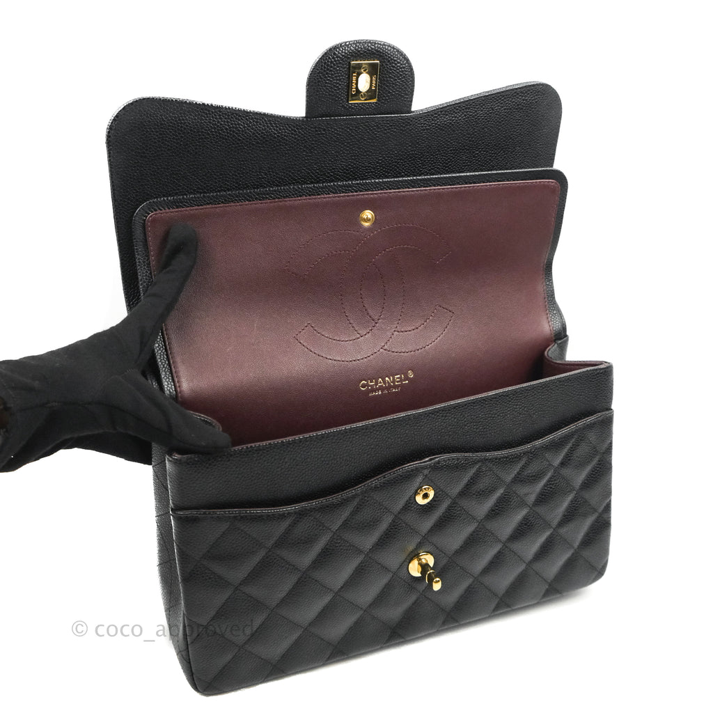 Chanel Quilted Jumbo Double Flap Black Caviar Gold Hardware⁣⁣