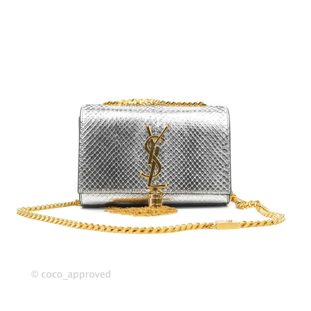 Saint Laurent Kate Embossed Leather Silver Gold Hardware
