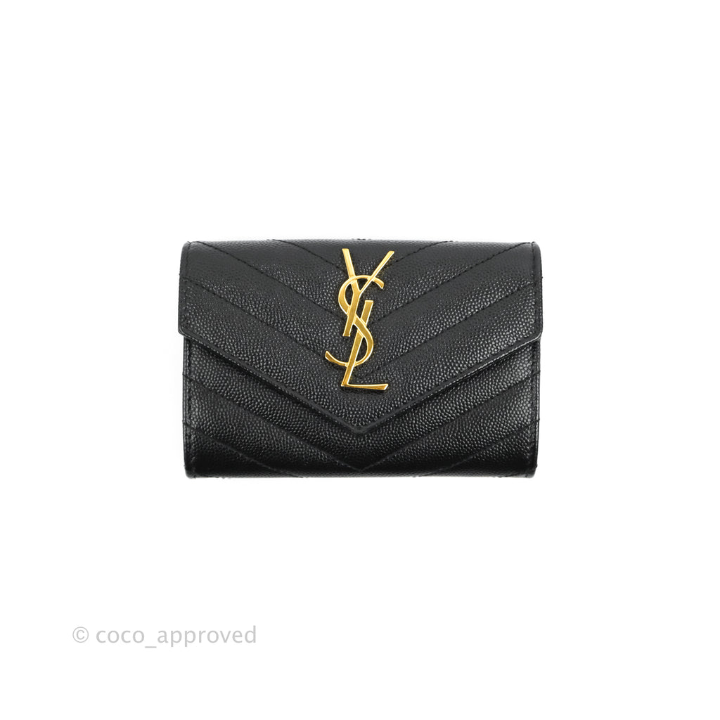 Saint Laurent Monogramme Envelope Wallet Black Grained Calfskin Gold Hardware