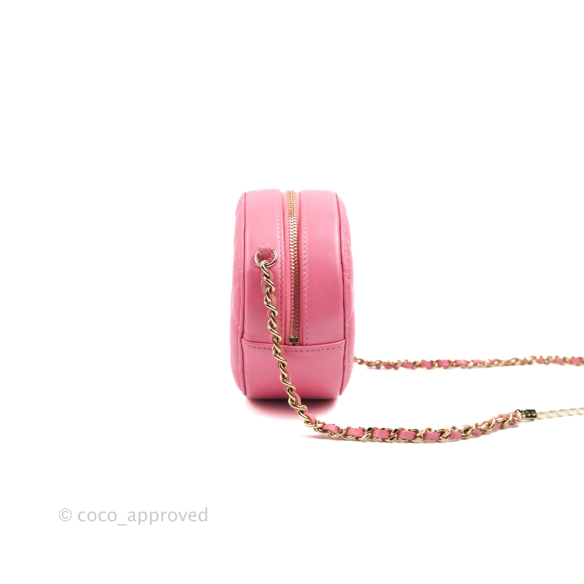 Pink Round Chain Clutch in Quilted Lambskin and Pearl Detailing with Gold  tone Hardware, 2019, Handbags & Accessories, 2021