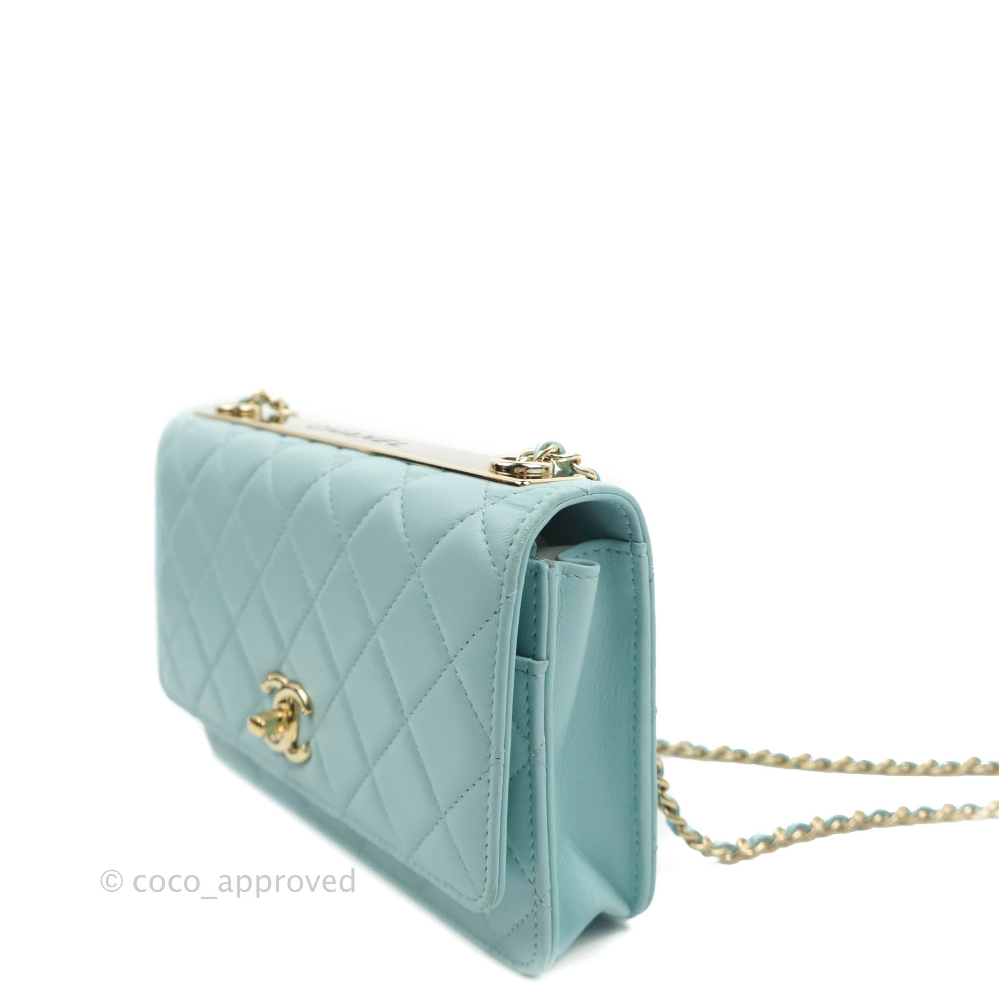Chanel Trendy CC Quilted Wallet on Chain WOC Tiffany Blue Lambskin Gol – Coco  Approved Studio