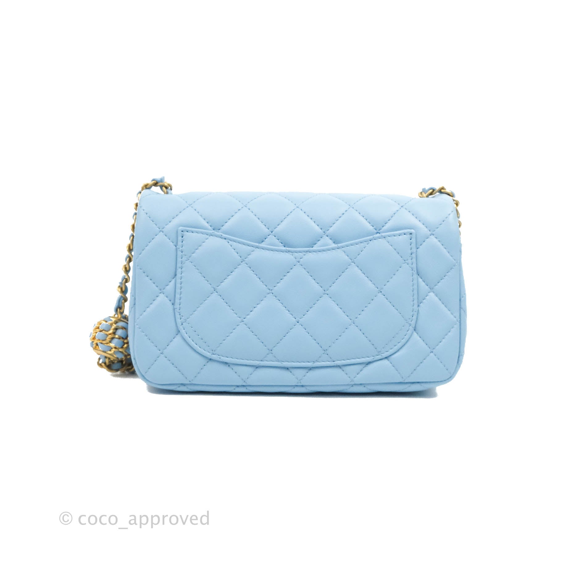 Chanel White Quilted Lambskin Mini Flap Bag with Pearl Crush Chain Pale Gold Hardware, 2023 (Very Good)