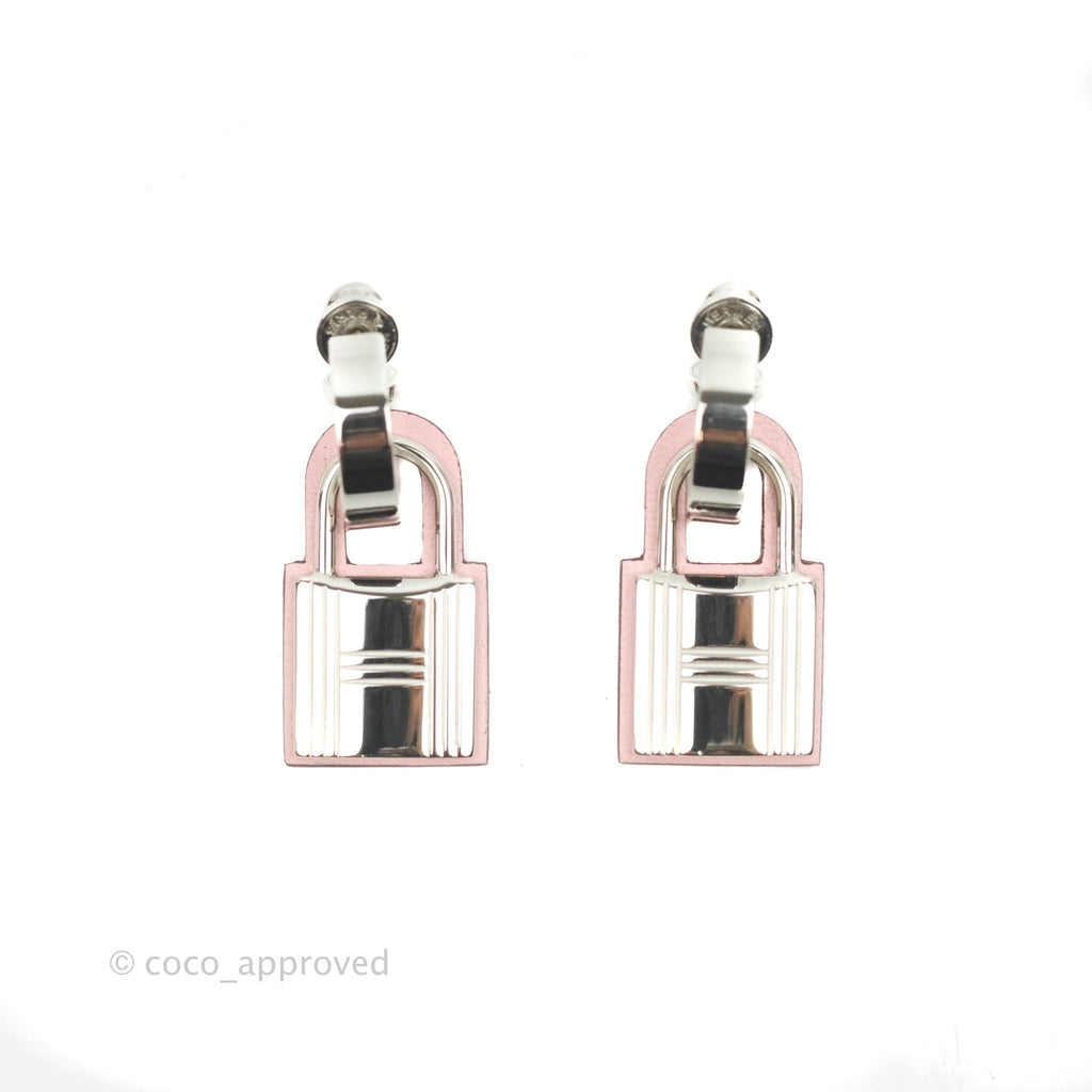 Hermès O'Kelly Earrings Pink Swift Palladium Hardware