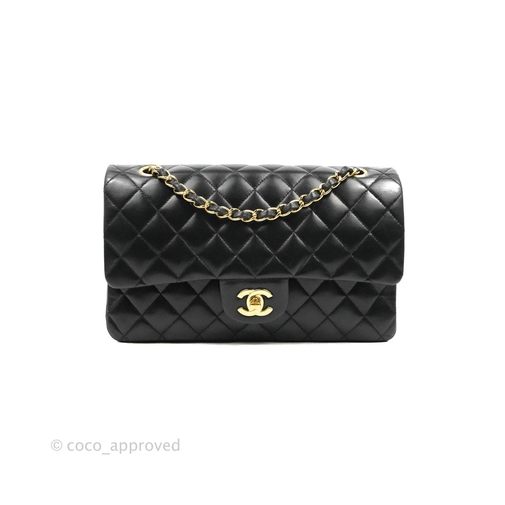 Chanel Classic M/L Medium Flap Quilted Black Lambskin 24K Gold Hardware