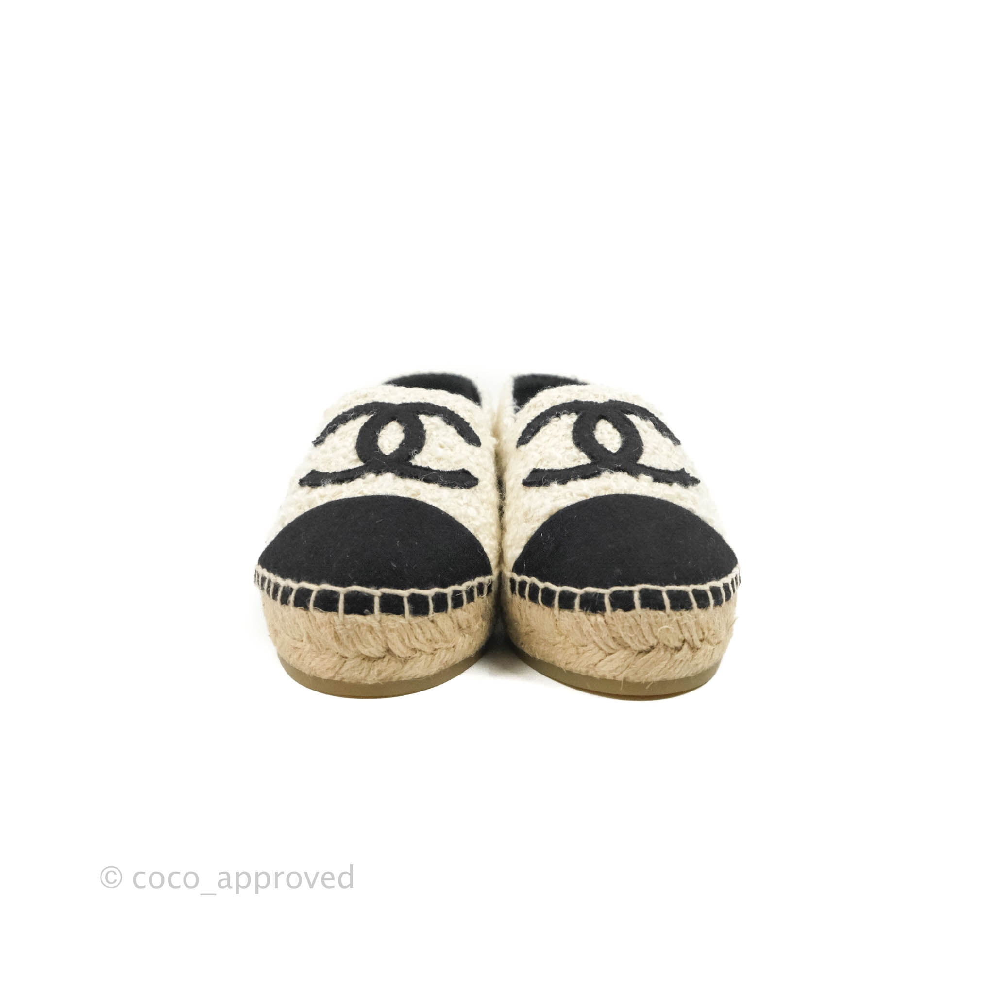 Chanel CC Espadrilles Tweed Black White Size 36 – Coco Approved Studio