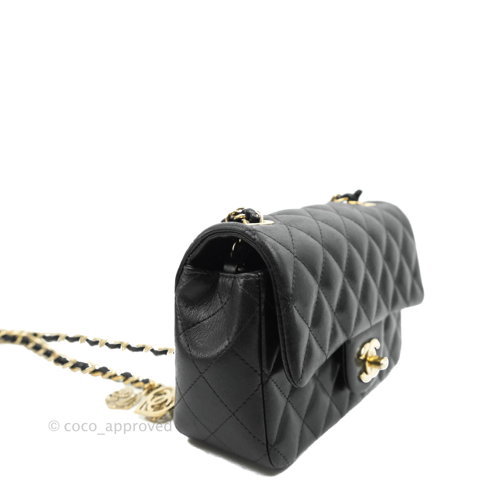 Chanel Mini Flap Bag with Top Handle Black Crumpled Lambskin Aged Gold – Coco  Approved Studio