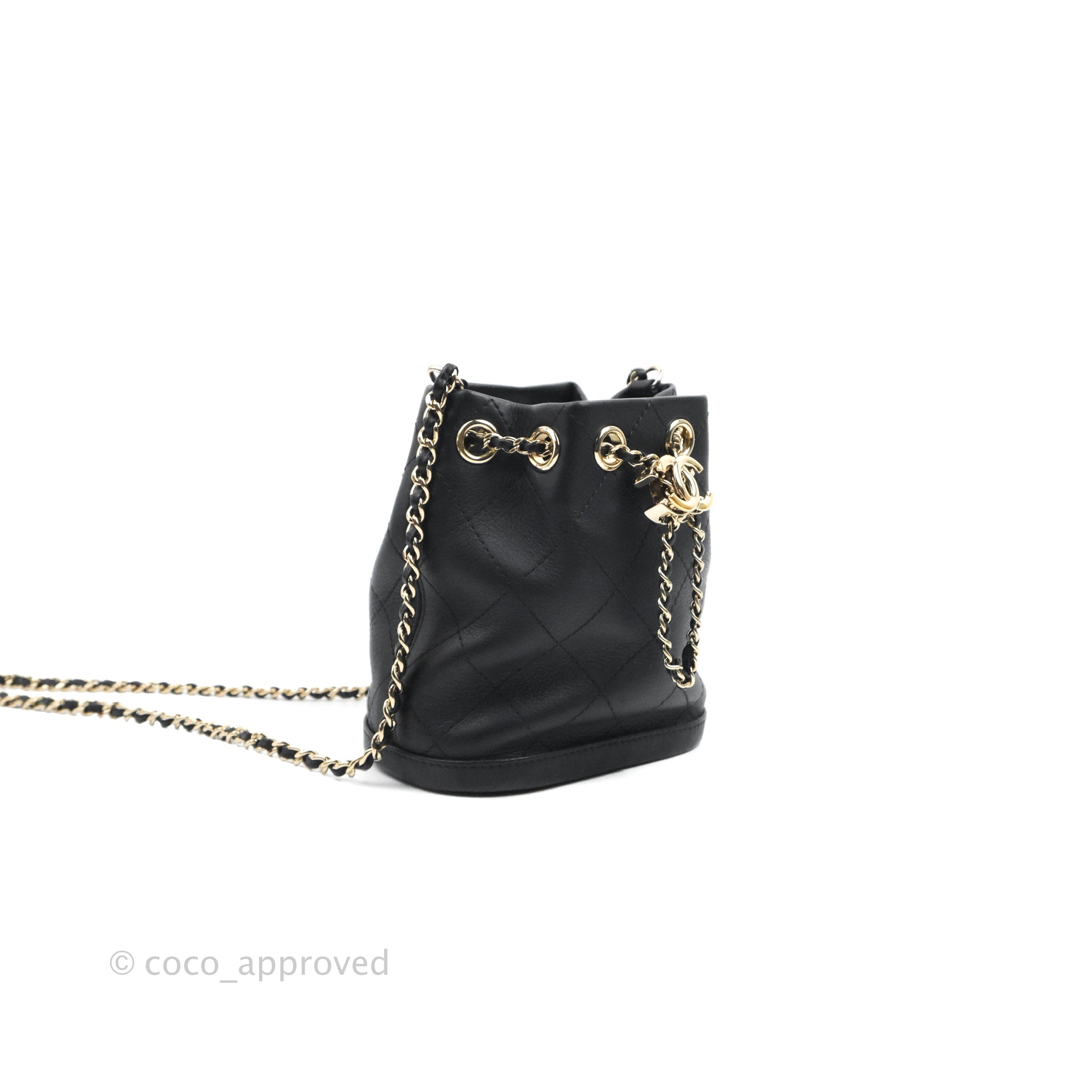 Chanel Mini CC Drawstring Bucket Bag Black Calfskin Gold Hardware – Coco  Approved Studio