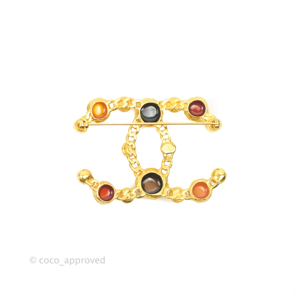 Chanel CC Resin Stone Brooch Gold Tone 18K