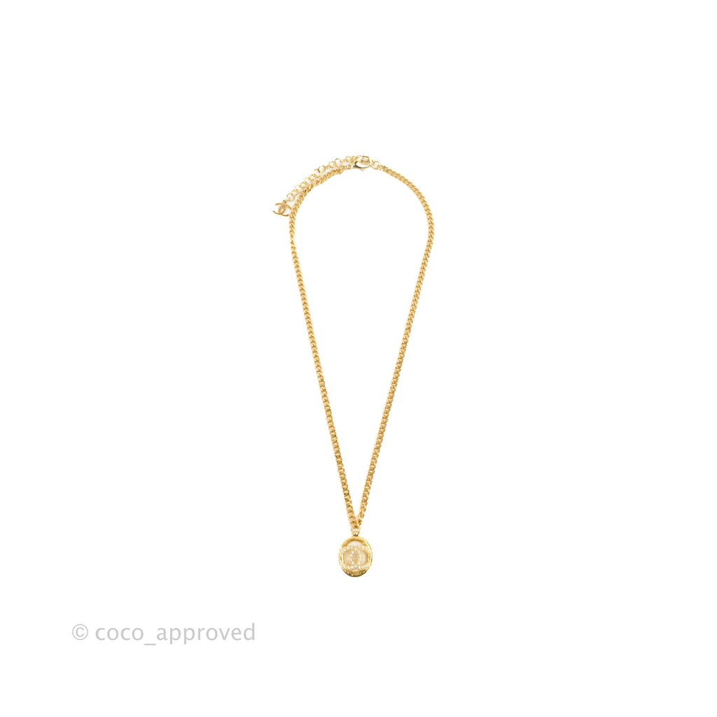 Chanel CC Crystal Necklace Gold Tone 22A