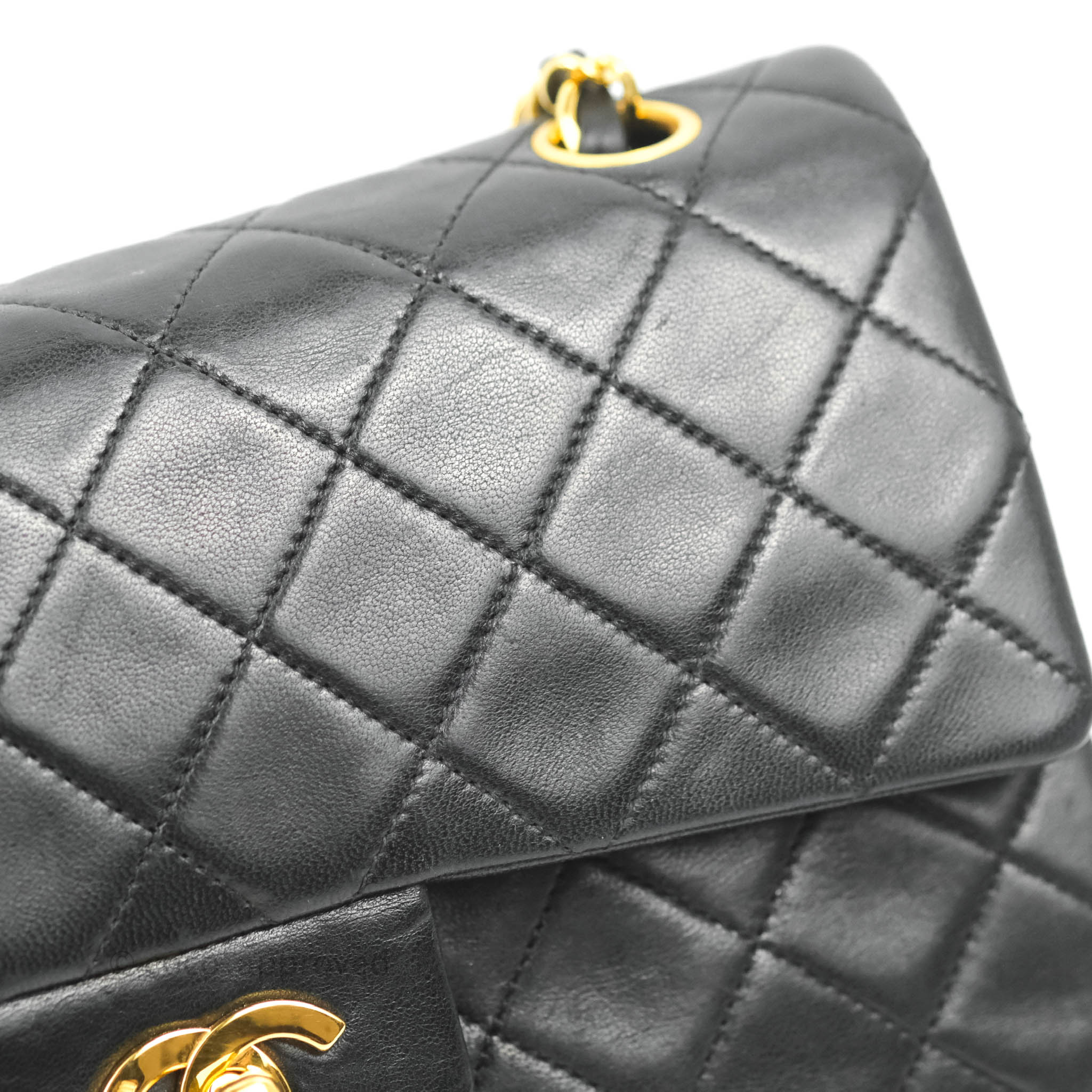 Chanel Vintage Classic S/M Small Double Flap Bag Black Lambskin 24K Go –  Coco Approved Studio