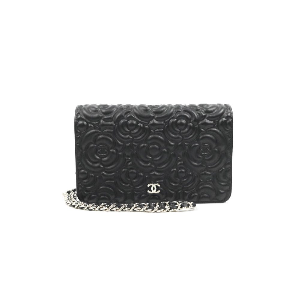 Chanel Camellia Wallet on Chain WOC Black Caviar Silver Hardware