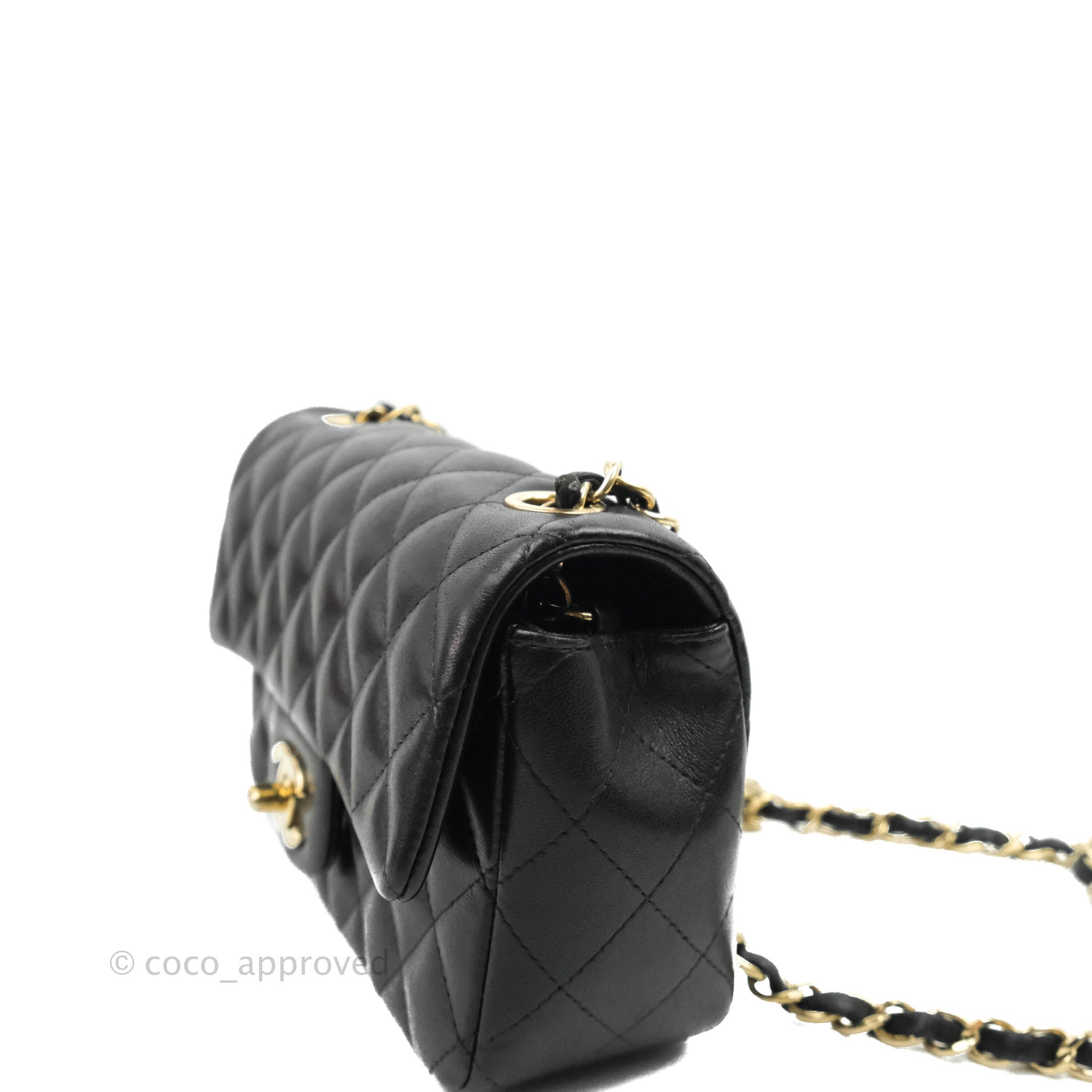 Classic handbag, Pearly lambskin & black-tone metal, black