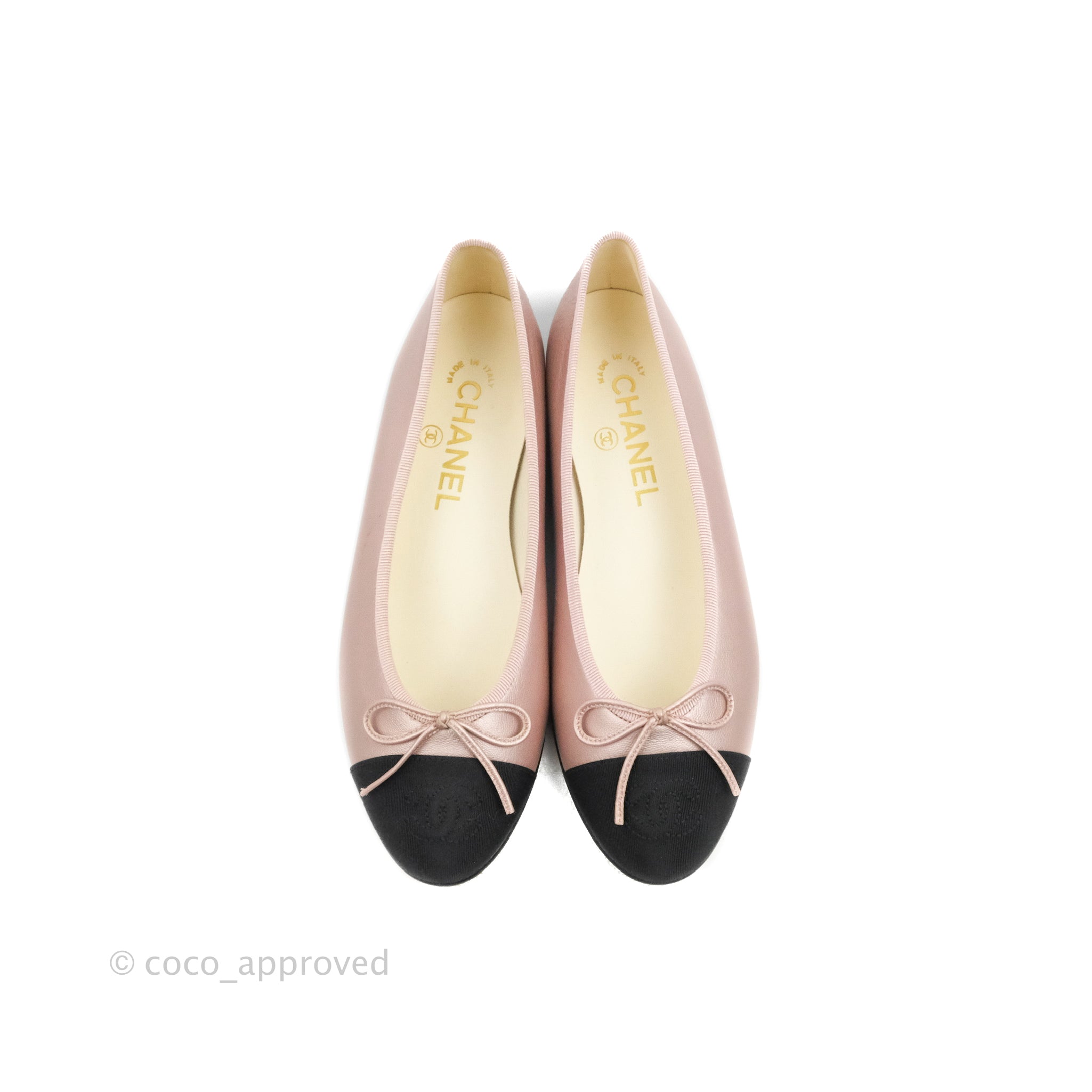Chanel Black Leather Patent Cap Toe Ballerina Ballet Flats –  Jewelsunderthesea