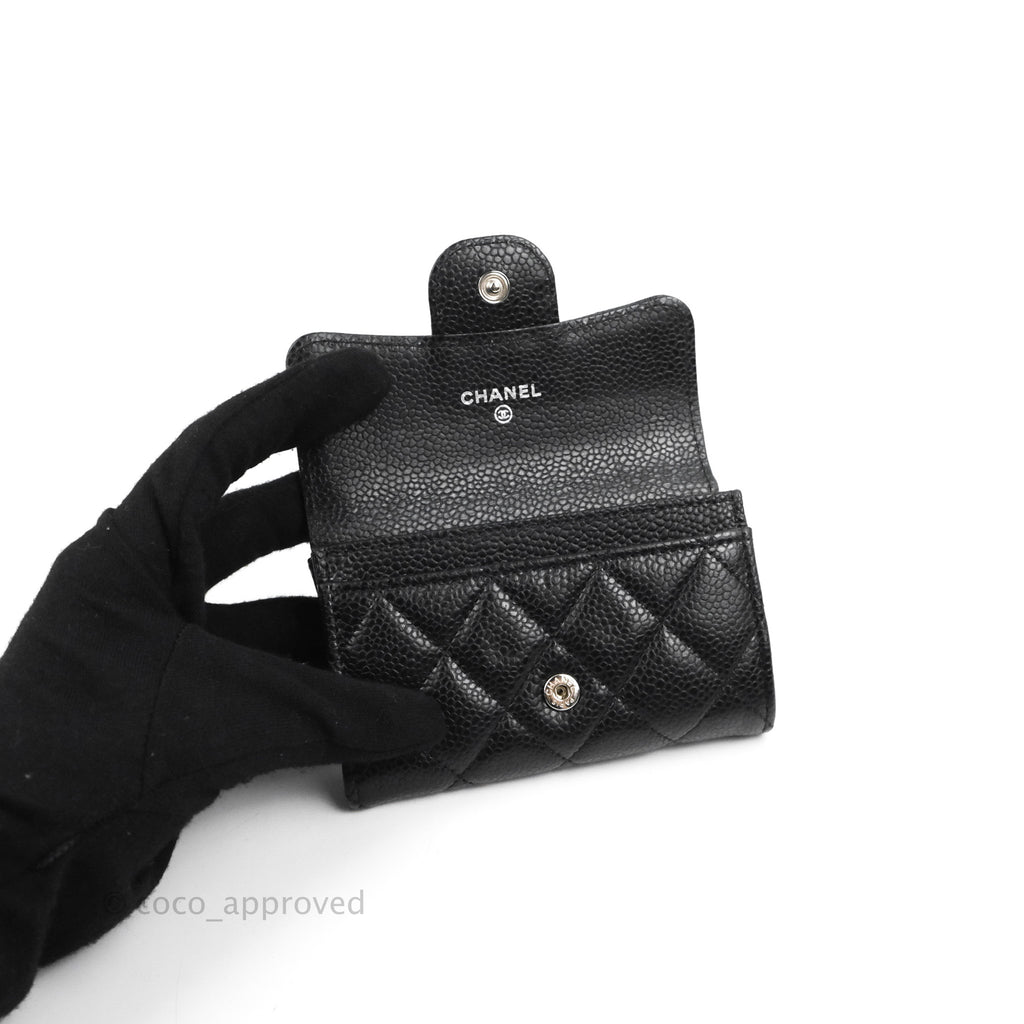 Chanel Quilted Flap Card Holder Black Caviar Silver Hardware