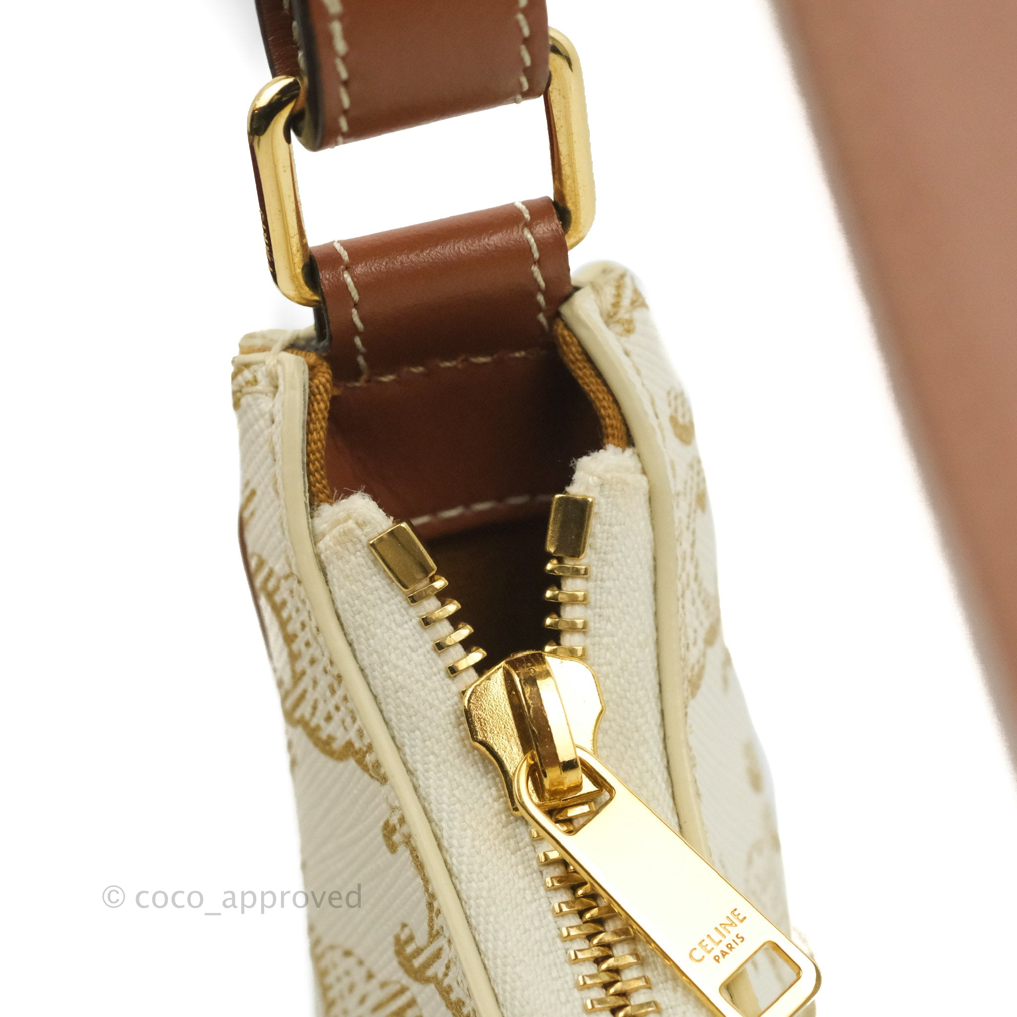 Celine Ava Bag Triomphe White in Coated Canvas/Calfskin with Gold-tone - GB