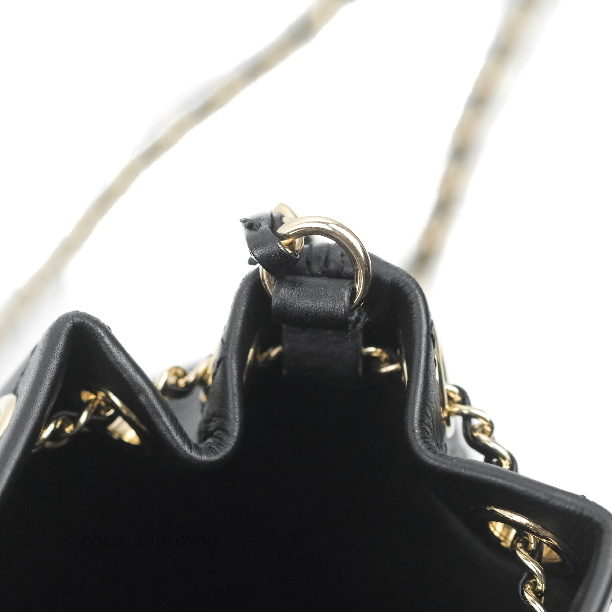 Chanel Pearl Crush Bucket Bag Black Lambskin Aged Gold Hardware