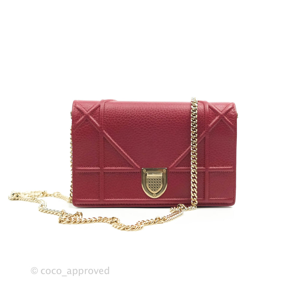 Christian Dior Diorama Wallet on Chain Red Grained Calfskin Gold Hardware
